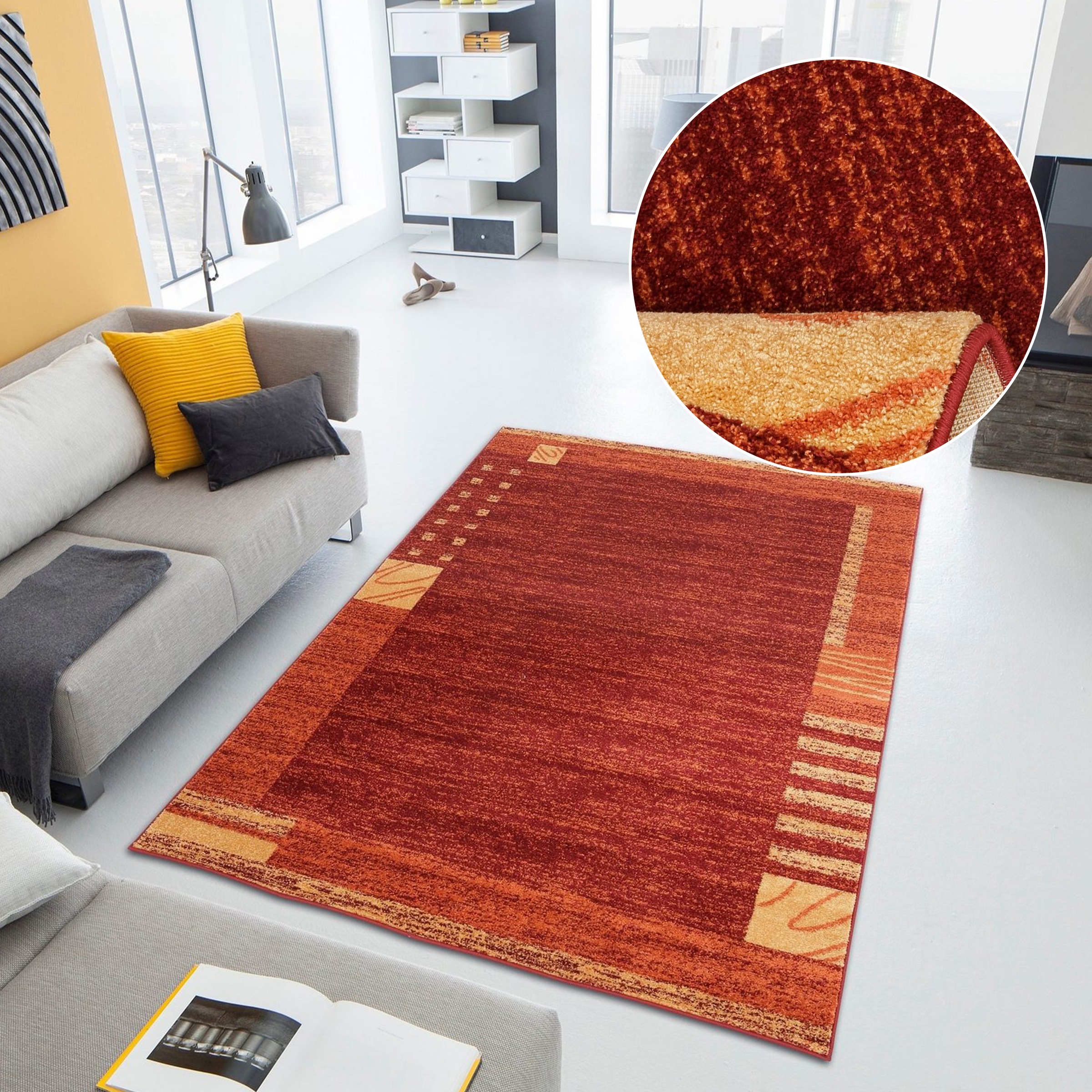 Image of GOODproduct Teppich "Jonas" rechteckig 8 mm Höhe flacher Teppich, Kurzflor, Weich, Elegant, mit Bordüre, Wohnzimmer