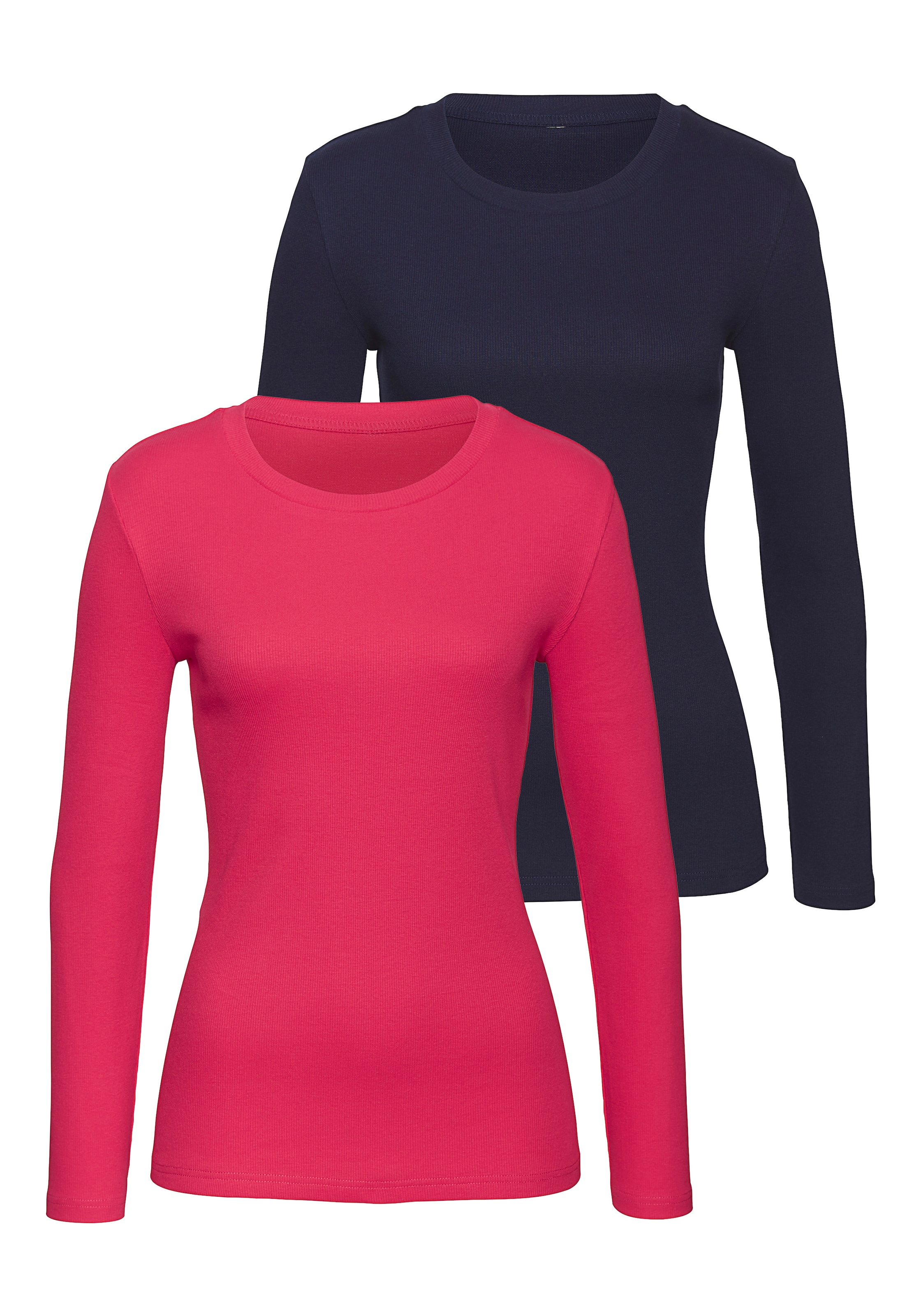 Image of Vivance Langarmshirt "aus modischer Rippware" 2er-Pack, aus Baumwoll-Stretch