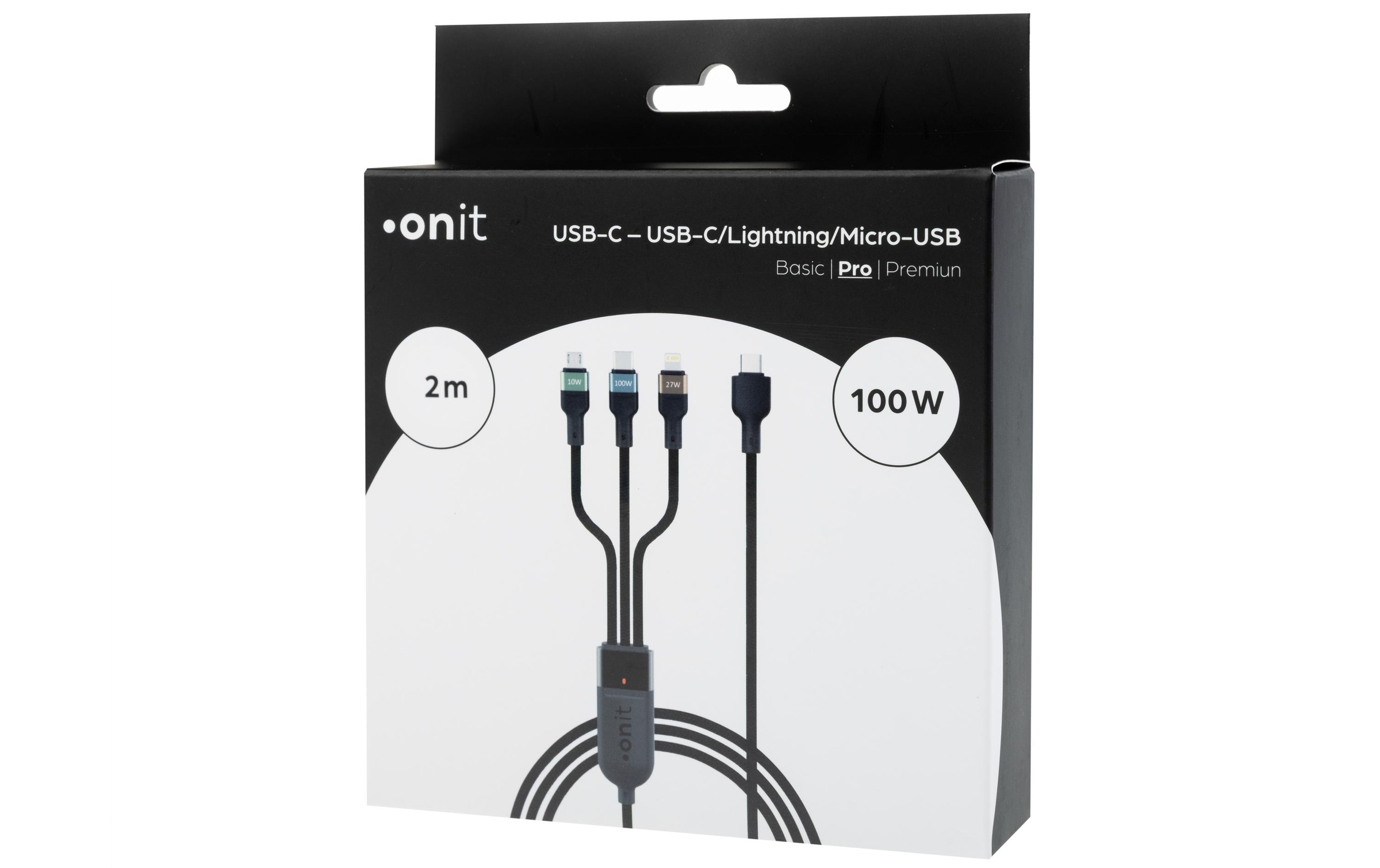 onit Câble USB »2.0-Kabel - Lightning/USB-C/Micro-USB B, 2 m« 200 cm Multiadapterkabel mit einer Ladeleistung von bis zu 100 W