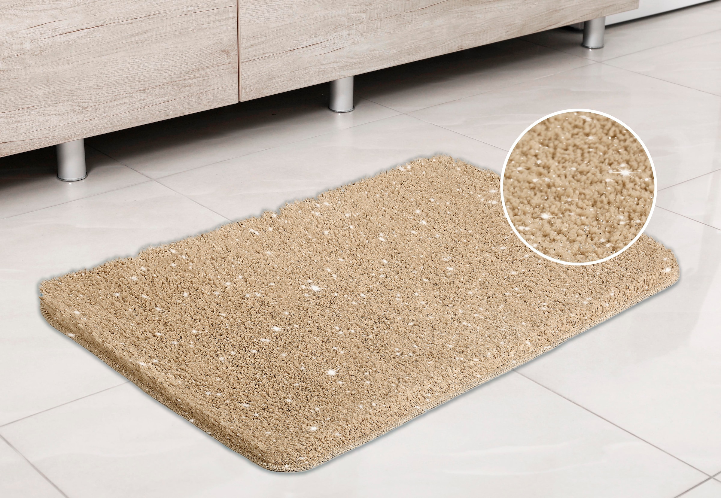 my home Badematte »Glitzer, Badvorleger, Badezimmer Teppich«, rutschhemmend beschichtet, fussbodenheizungsgeeignet-schnell trocknend-strapazierfähig, Badteppich, Akzente durch Glitzer-Garn