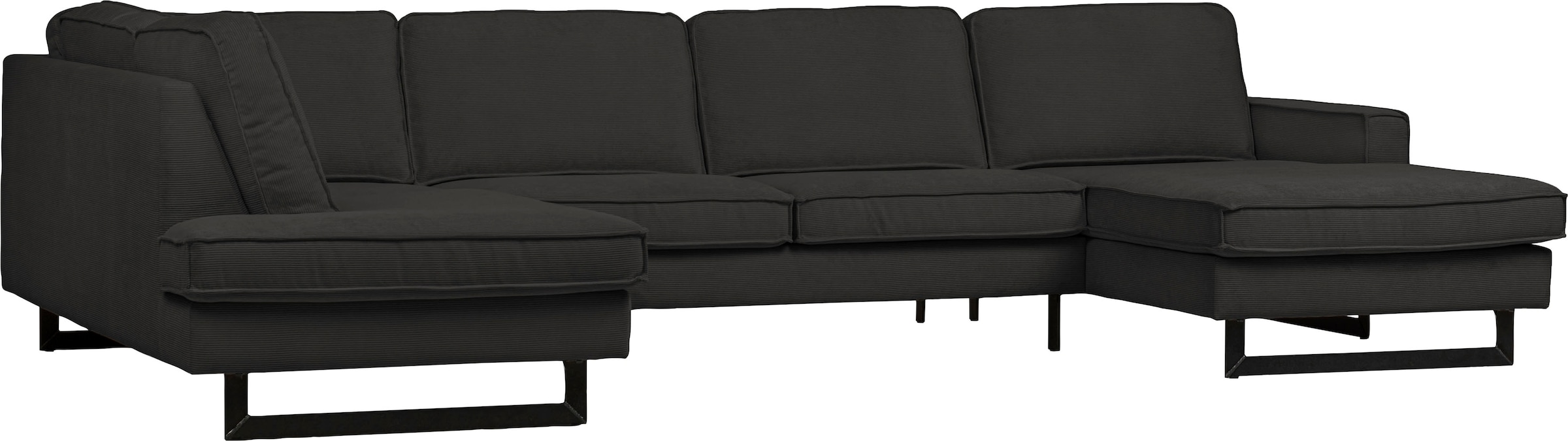 Places of Style Wohnlandschaft »Pinto, 350 cm, U-Form, XXL, mit Ottomanen«, Cord, Chenille, Lederoptik, mit Keder, Metallfüsse, Wellenunterfederung