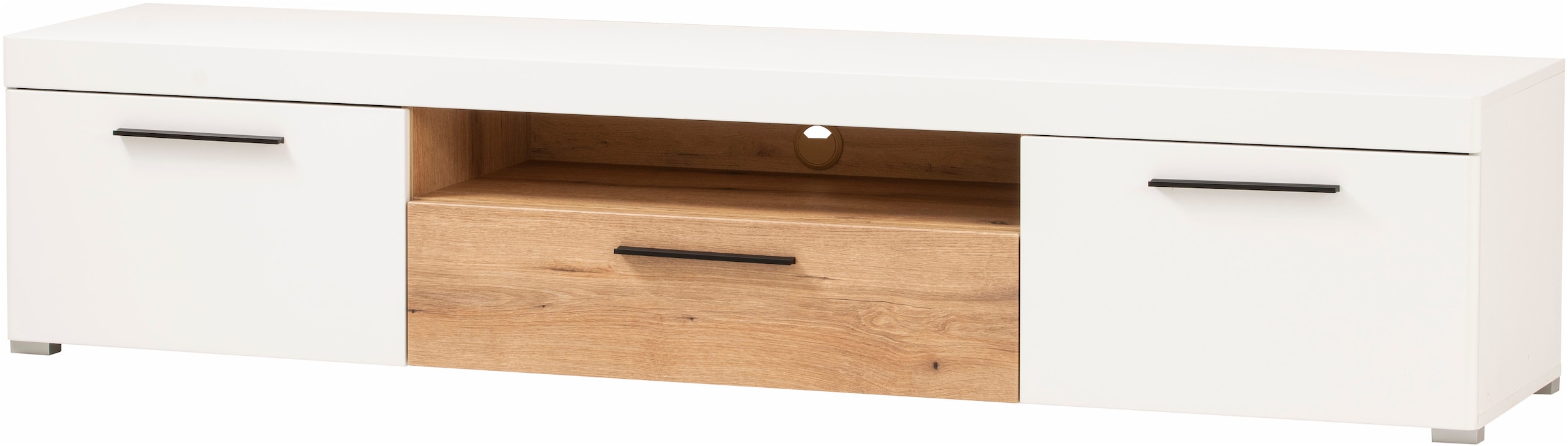 INOSIGN Lowboard »Salerno, moderner Unterschrank, Kommode in Weiss mit Eiche Evoke Dekor«, Metallgriffe, ausreichend Stauraum, vielseitig einsetzbar, 205cm breit