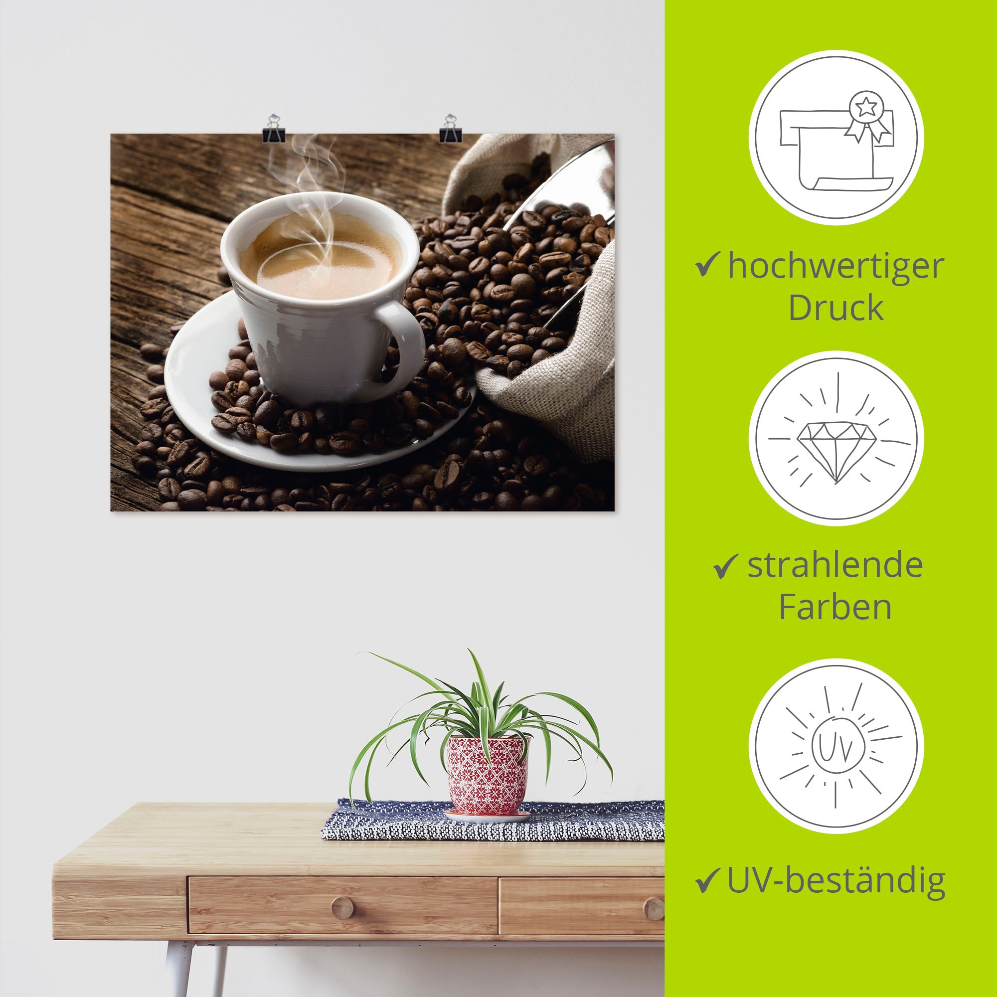 Artland Wandbild »Heisser Kaffee - dampfender Kaffee« Getränke 1 Stk. tlg. als Alubild, Leinwandbild, Poster, Wandaufkleber in verschied. Grössen