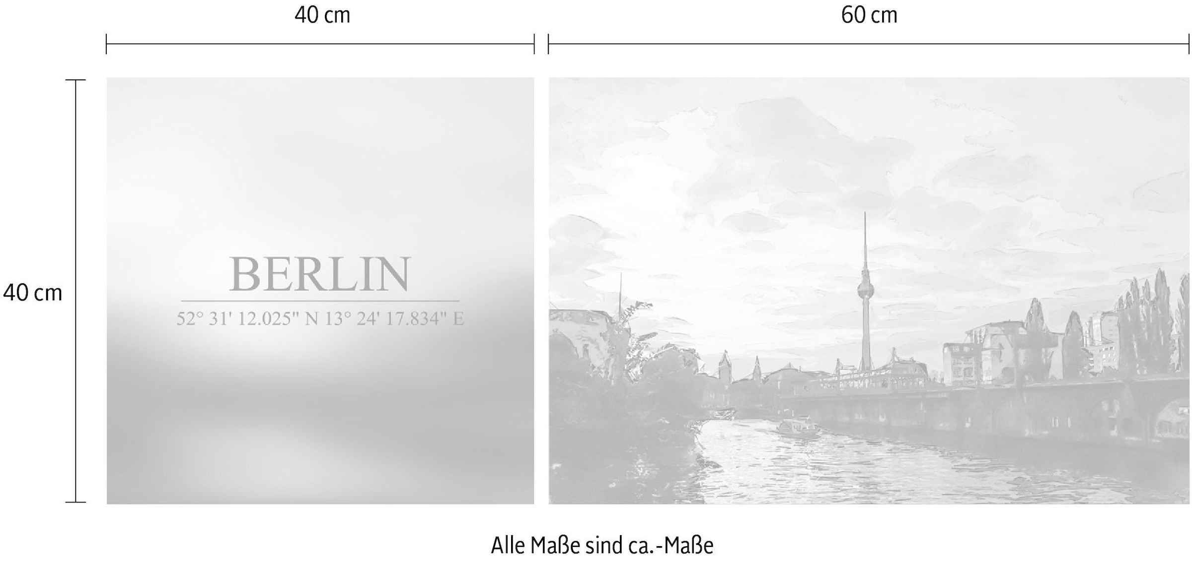 queence Leinwandbild »Berlin« Berlin | Deutschland | Elemente der Architektur | Kunst | Schriftzug | Schriftzüge | Sprüche | Sprüche & Texte Set,  Premium-Leinwandstoff, Handarbeit aus Deutschland, Spruch, 2er Set