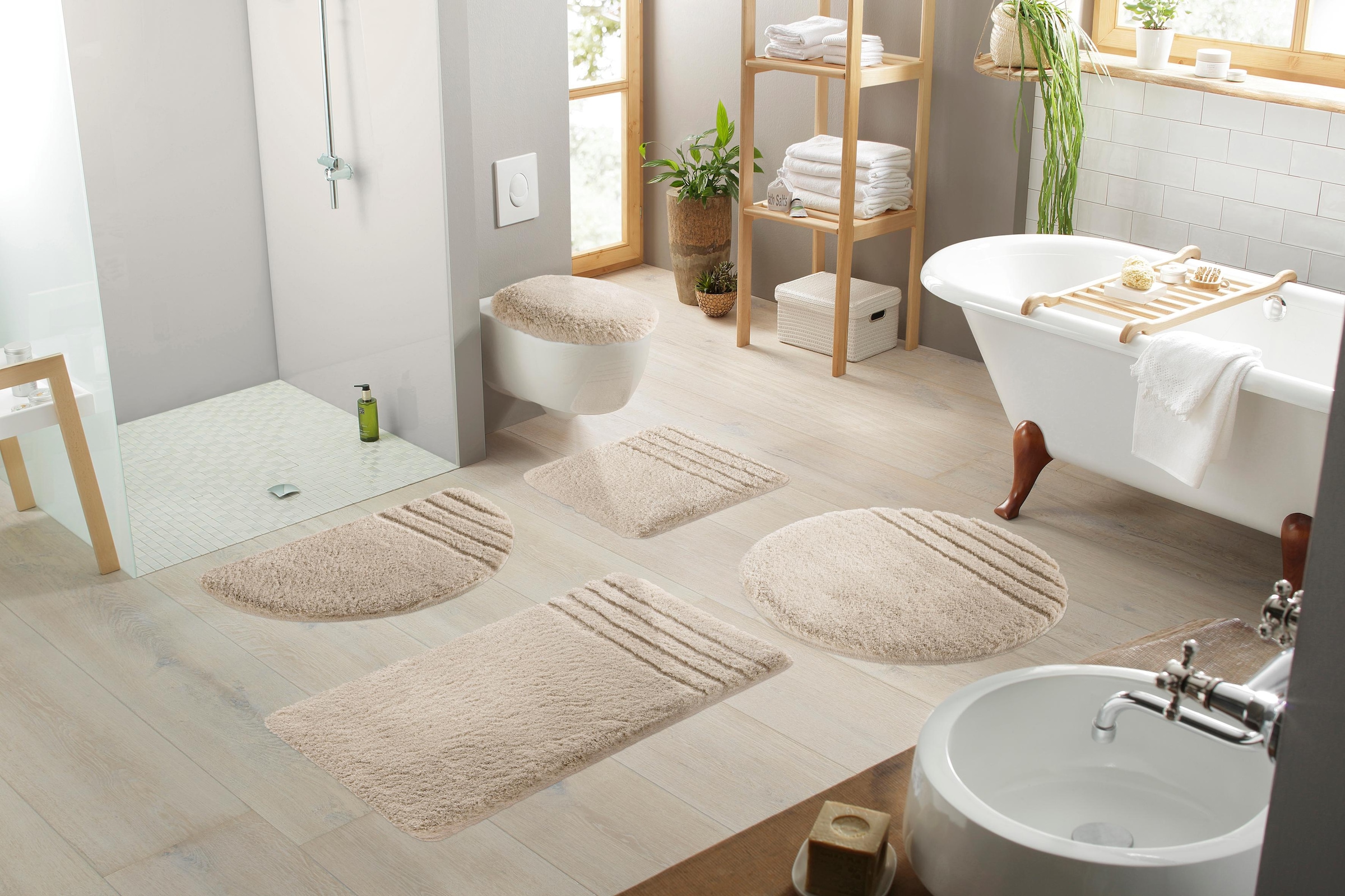 Möve Badematte »Loft, Badvorleger, Badezimmer Teppich«, rutschhemmend beschichtet, fussbodenheizungsgeeignet-strapazierfähig-schnell trocknend, Badteppich, Badematten auch als 2 teiliges Set & rund