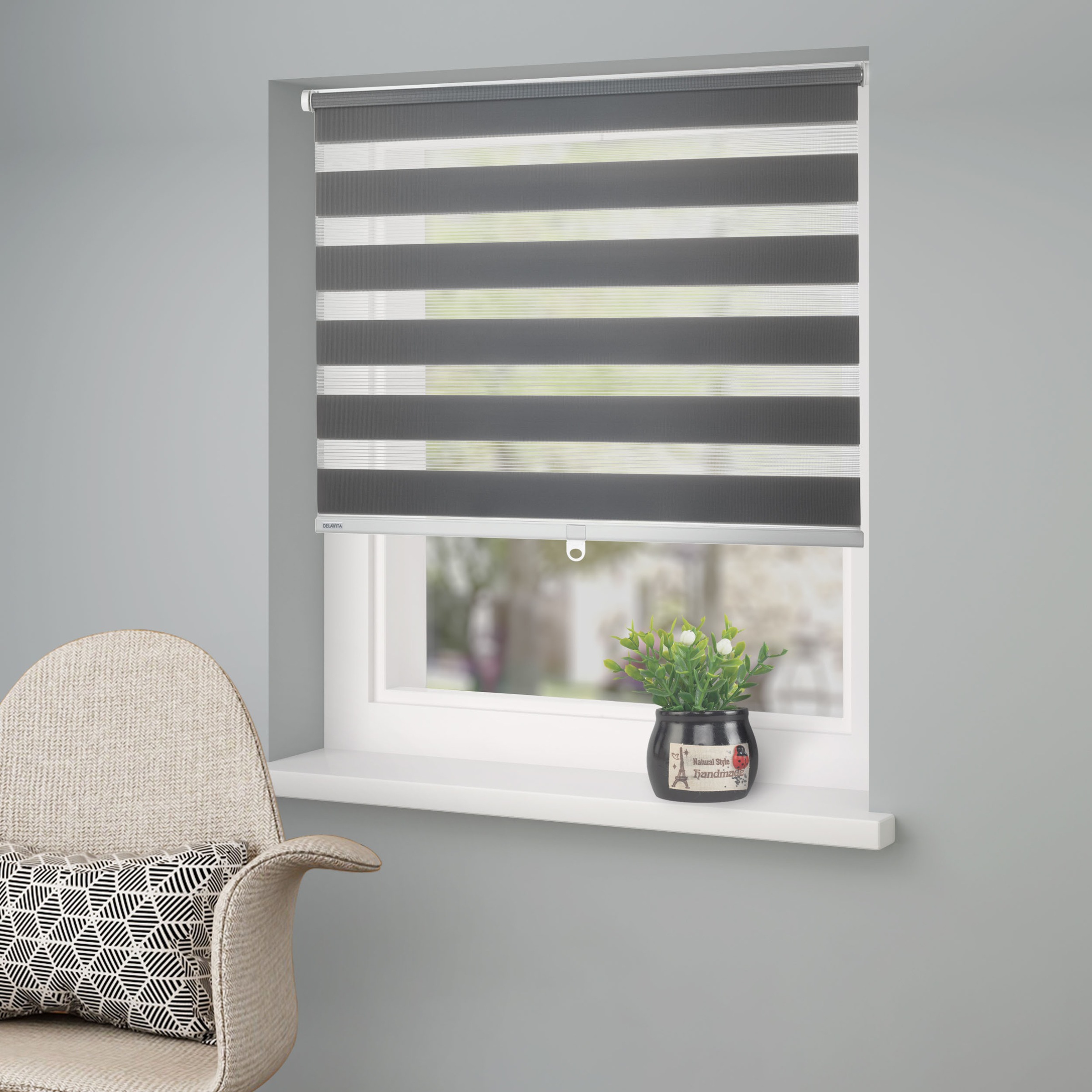 Image of GOODproduct Doppelrollo "Jan" Lichtschutz Sichtschutz ohne Bohren freihängend Fixmass, Klemmfix, uni, monochrom, basic, schnurlos, Klemmträger