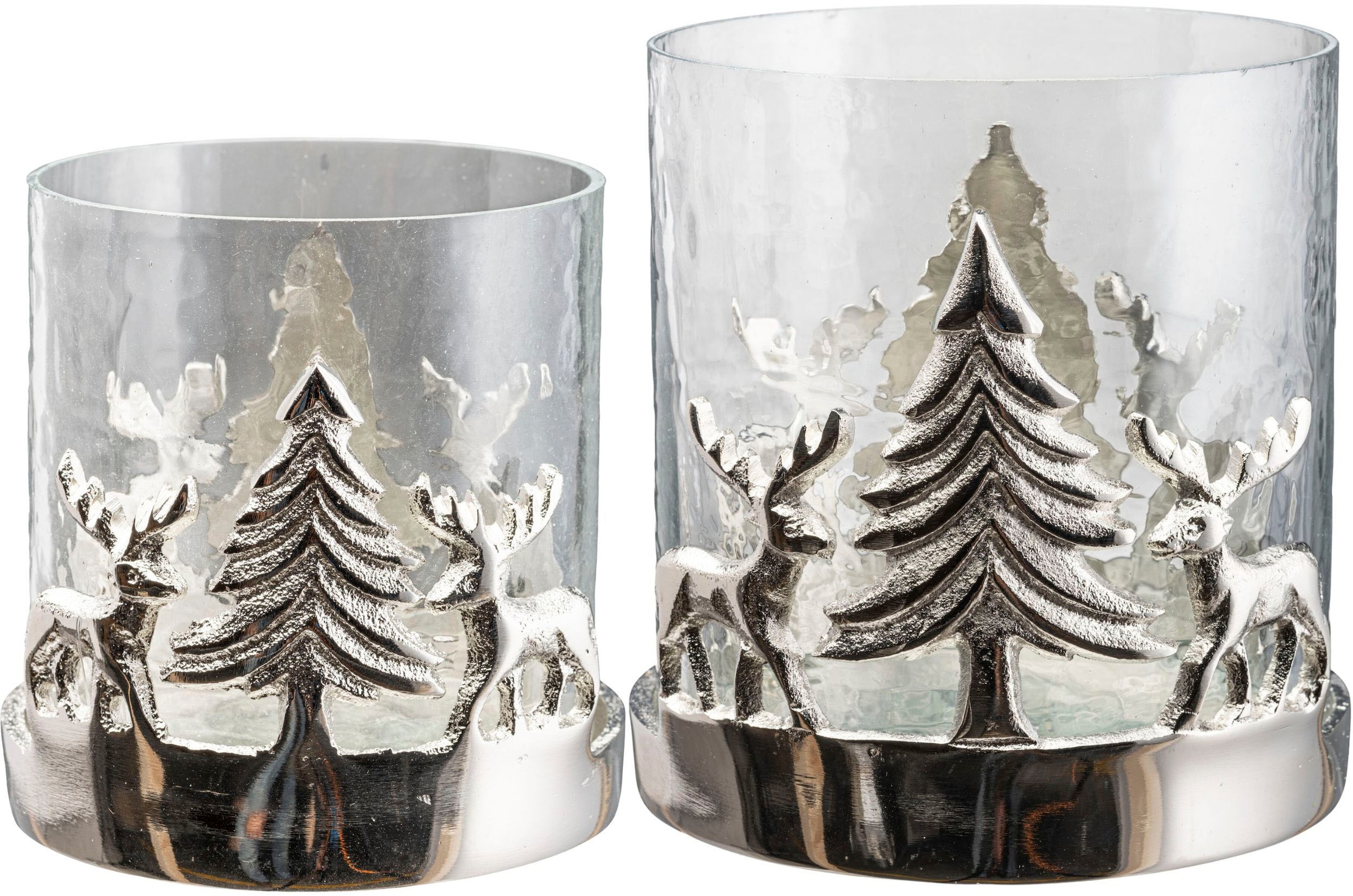 2 Teelichthalter, (Set, Baum Hirsch Höhe home Creativ Tanne, Reh«, St.), und + 15 mit günstig und Windlicht 10 cm »Kerzenhalter Weihnachtsdeko mit kaufen Weihnachtslandschaft,