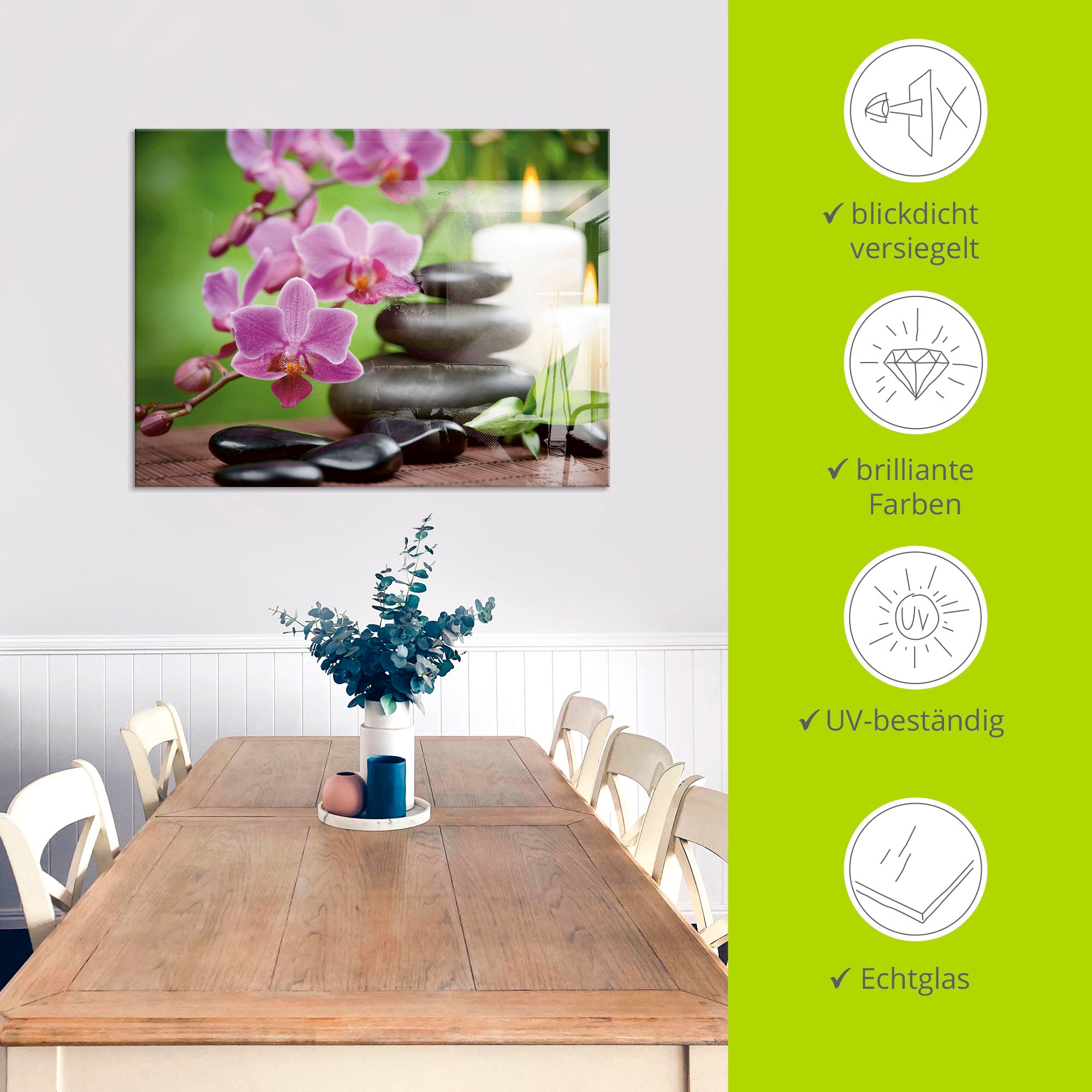Artland Tableau en verre »Zen Basaltsteine und Bambus auf Holz« 1 cuis tlg. in verschiedenen Grössen