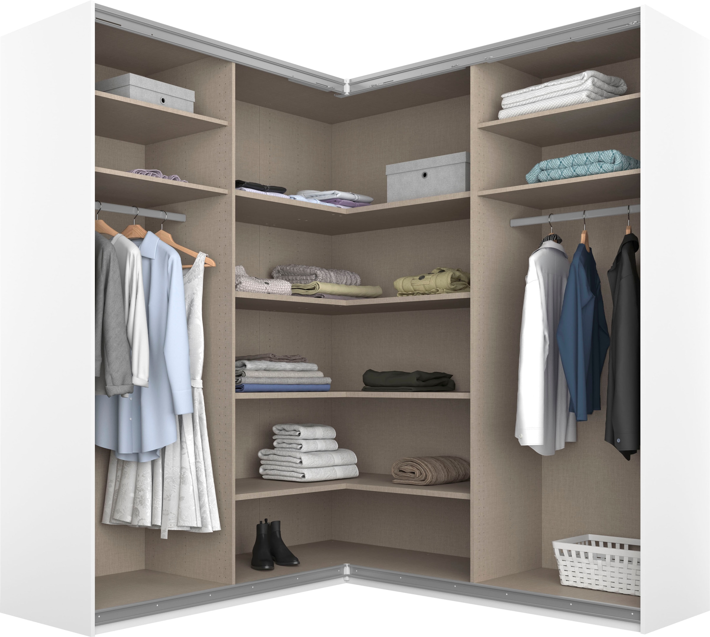 rauch Schwebetürenschrank »Kleiderschrank Garderobe Eckkleiderschrank QUADRA mit edler Glasfront« in den Höhen 210/229 cm, inkl. Soft-Close-Funktion,  grosser Eckschrank mit viel Stauraum, Mass 181x187 cm MADE IN GERMANY
