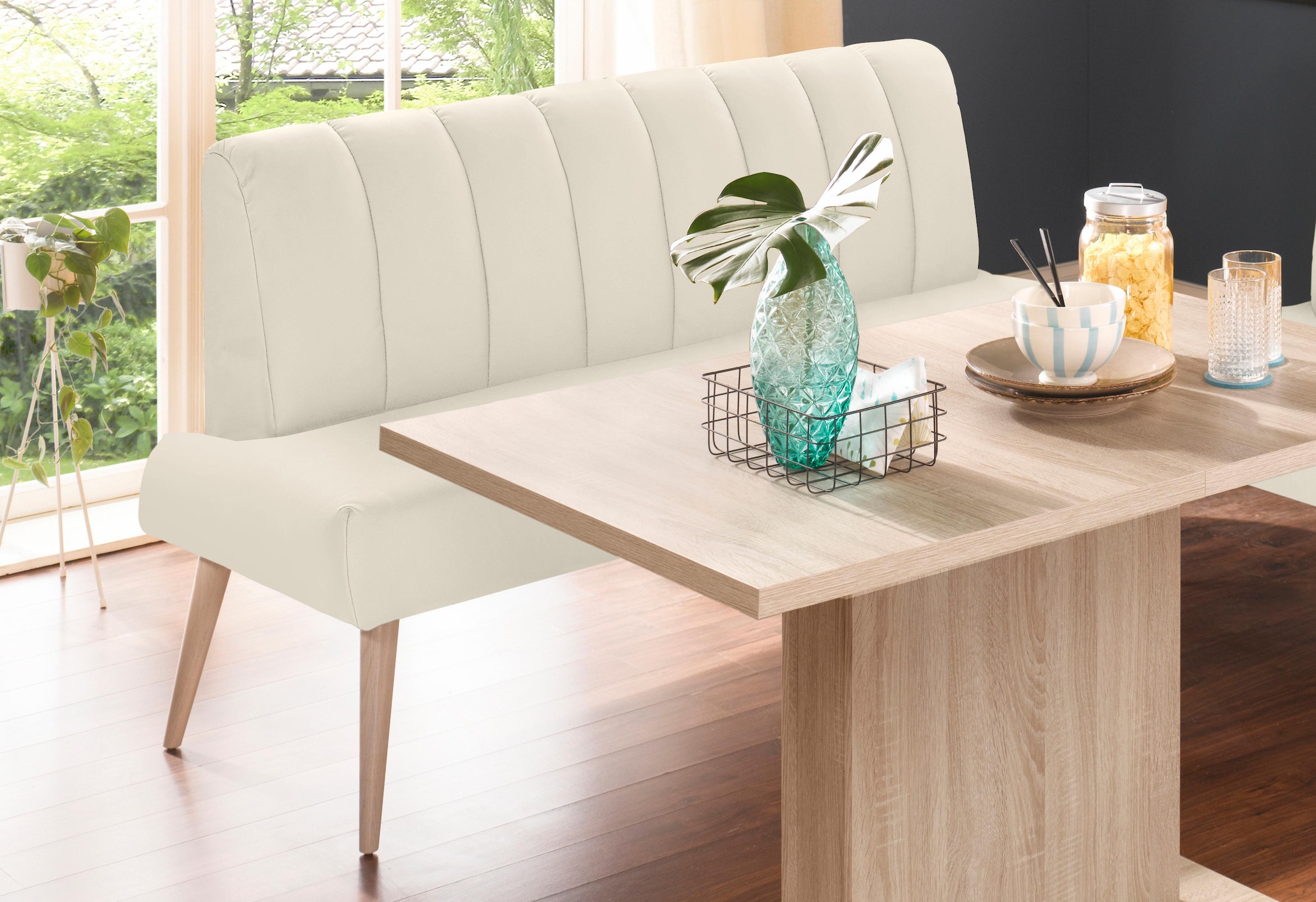 exxpo - sofa fashion Sitzbank »Costa, moderne Rückensteppung, bequem und elegant, hoher Holzfuss«, hochwertige Detailverarbeitung, Frei im Raum stellbar