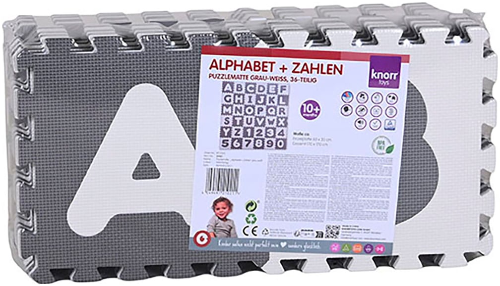 Knorrtoys® Puzzle »Alphabet + Zahlen, grau-weiss«, Puzzlematte, Bodenpuzzle