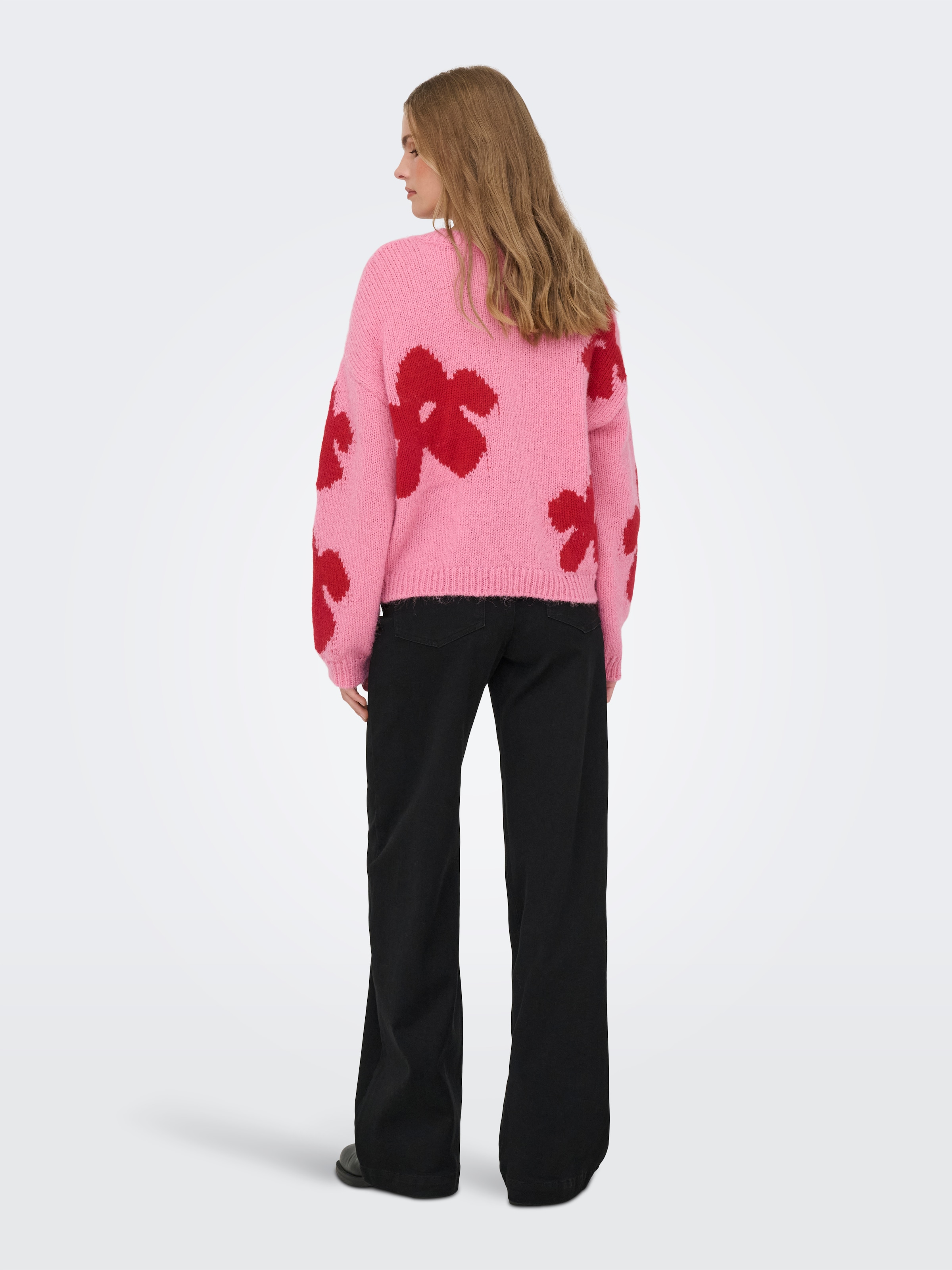 ONLY Pull en tricot »ONLBOOTLE LIFE LS FLOWER O-NECK KNT« Kunstfaser, loose fit