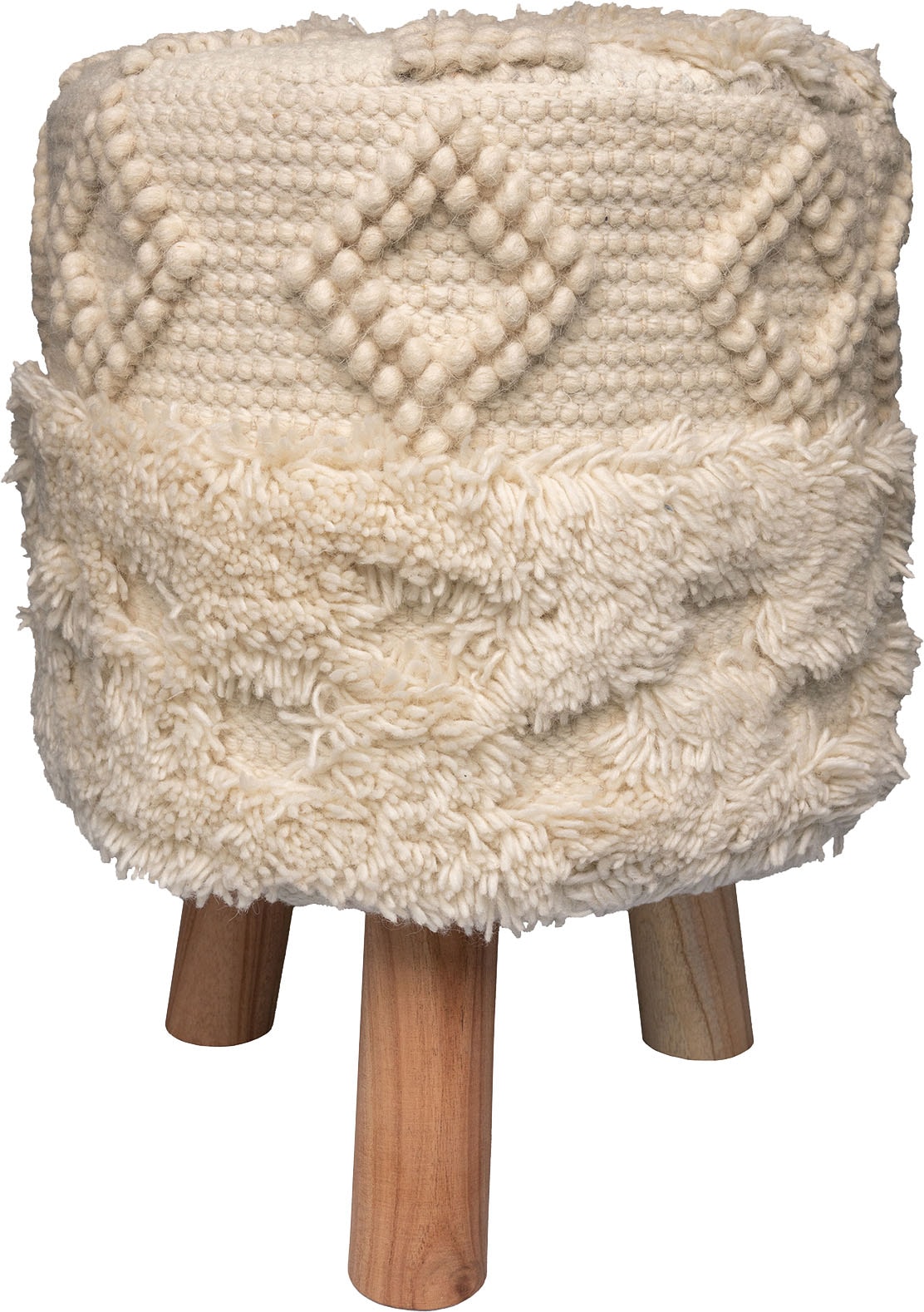 Image of Kayoom Sitzhocker "Hocker Bohist 125, charaktergebende Strukturen mit Fransen und Quasten" 1 Stk. tlg. handgefertigtes Unikat, Boho-Style, gut kombinierbar