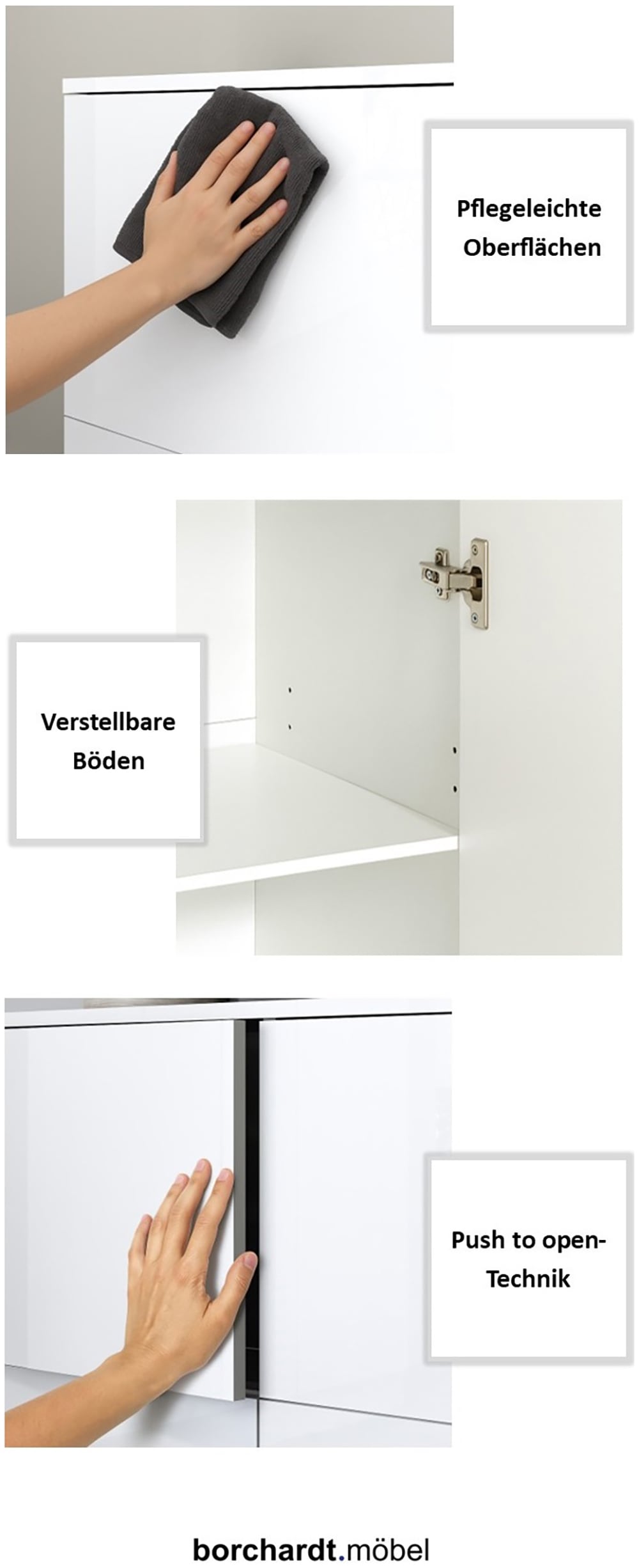 borchardt Möbel Kommode »Haama, modern, grifflos, Metallfüsse, praktisch,  3 Türen« Push-To-Open, verstellbare Einlegeböden, viel Stauraum, Breite 93cm