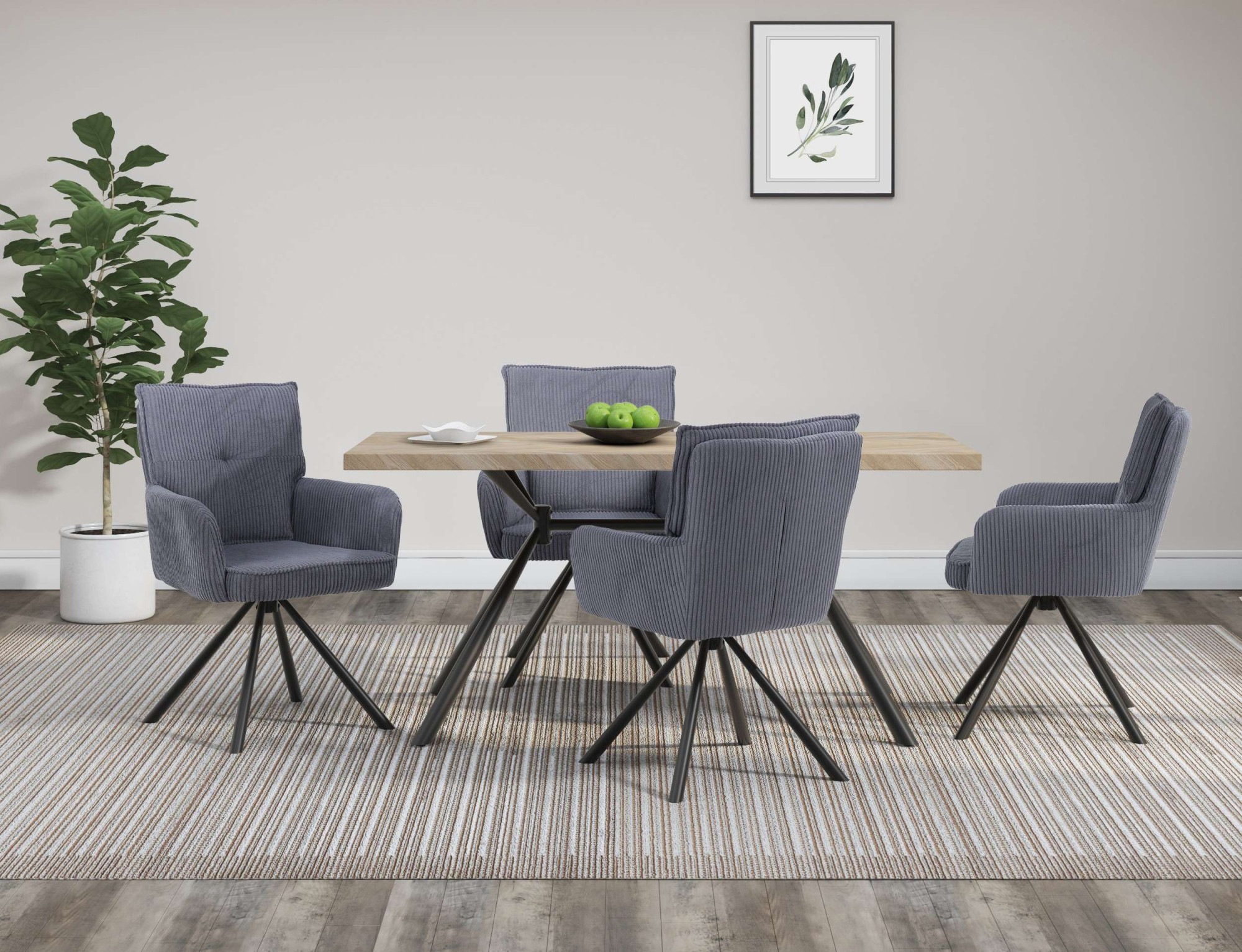 GOODproduct Esstisch »Larchant« Tischplatte in Fischgrätoptik, schwarze Metallbeine, Höhe 76 cm