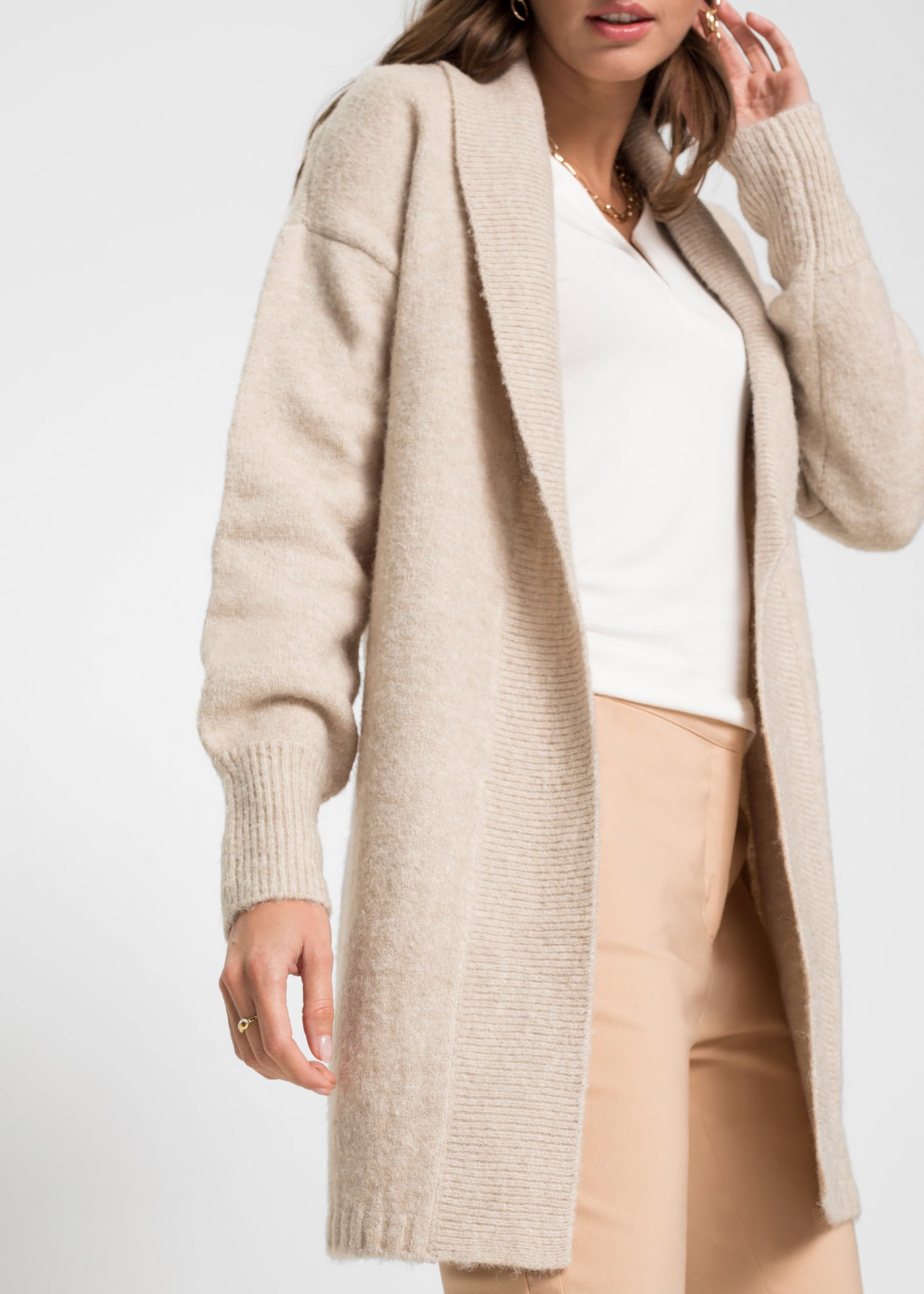 bonprix Cardigan long bequeme Passform, mit voluminösen Ärmeln, mit Schalkragen