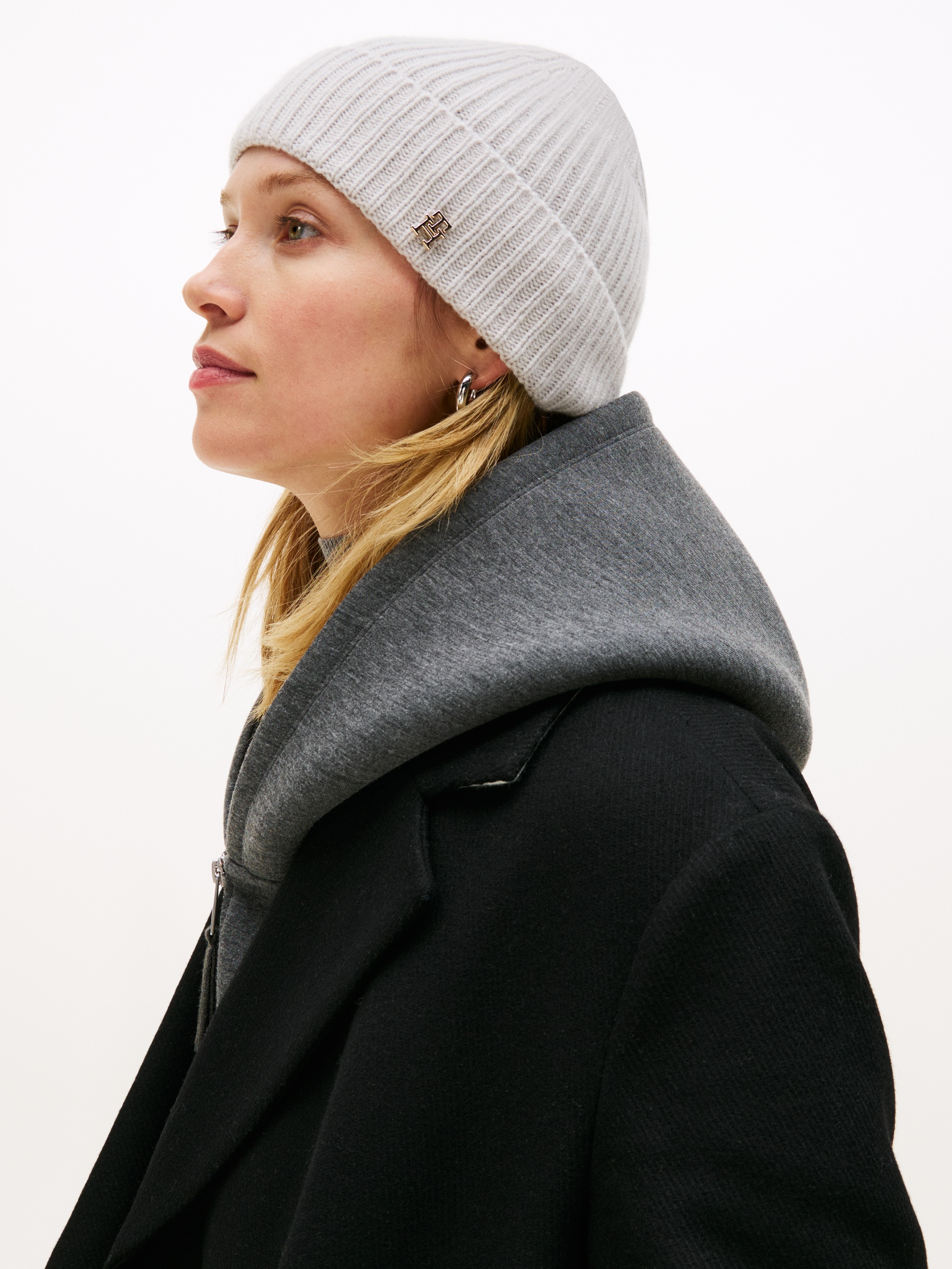 Tommy Hilfiger Beanie »TH CASHMERE«, aus Rippstrick, Umschlag