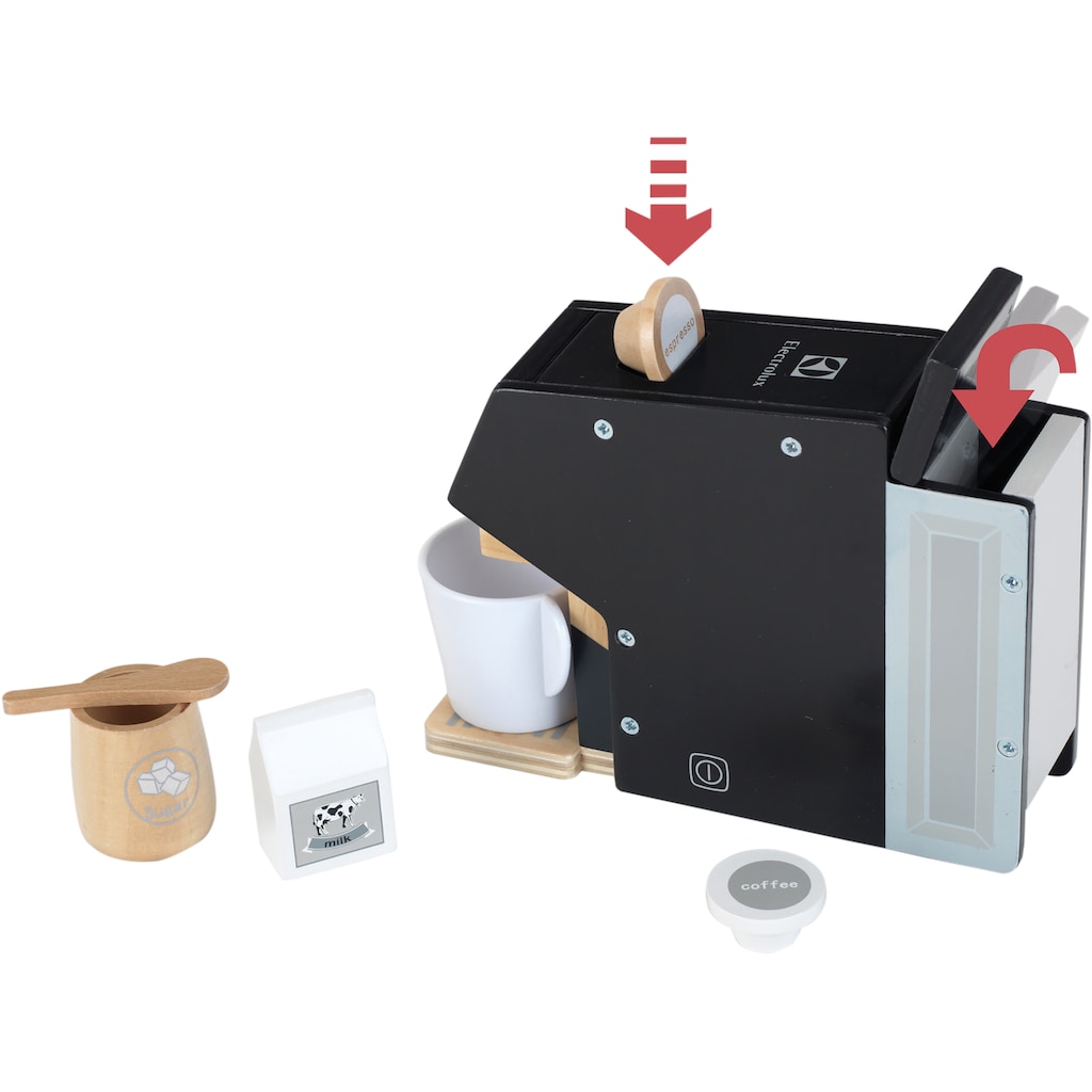 Klein Kinder-Kaffeemaschine »Holzspielzeug, Electrolux, Holz«, mit Kaffeekapseln und Zubehör aus Holz