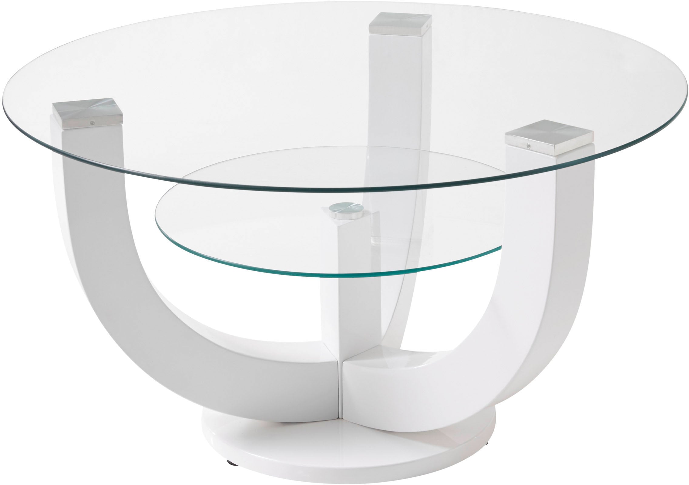 HBZ Couchtisch »Denver, TOPSELLER!«, (Couchtisch), rund mit Glas, Tisch -Gestell weiss hochglanz