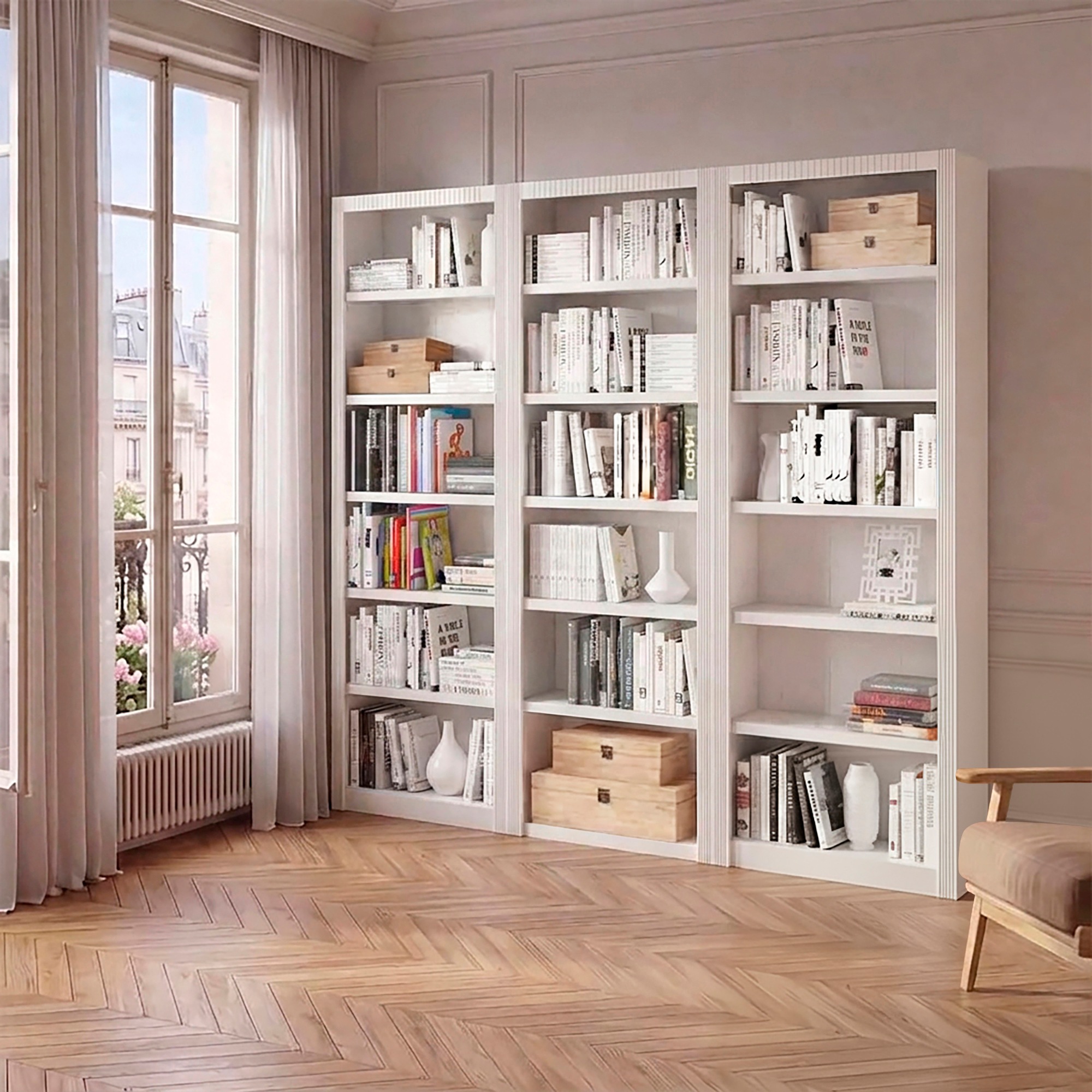Image of GOODproduct Bücherwand "Bergen Bücherregal, 3 Regale, 15 Einlegeböden mit 18 offenen Fächern" Kiefernholz, 1 Grundregal & 2 Anbauregale, eine natürliche Maserung