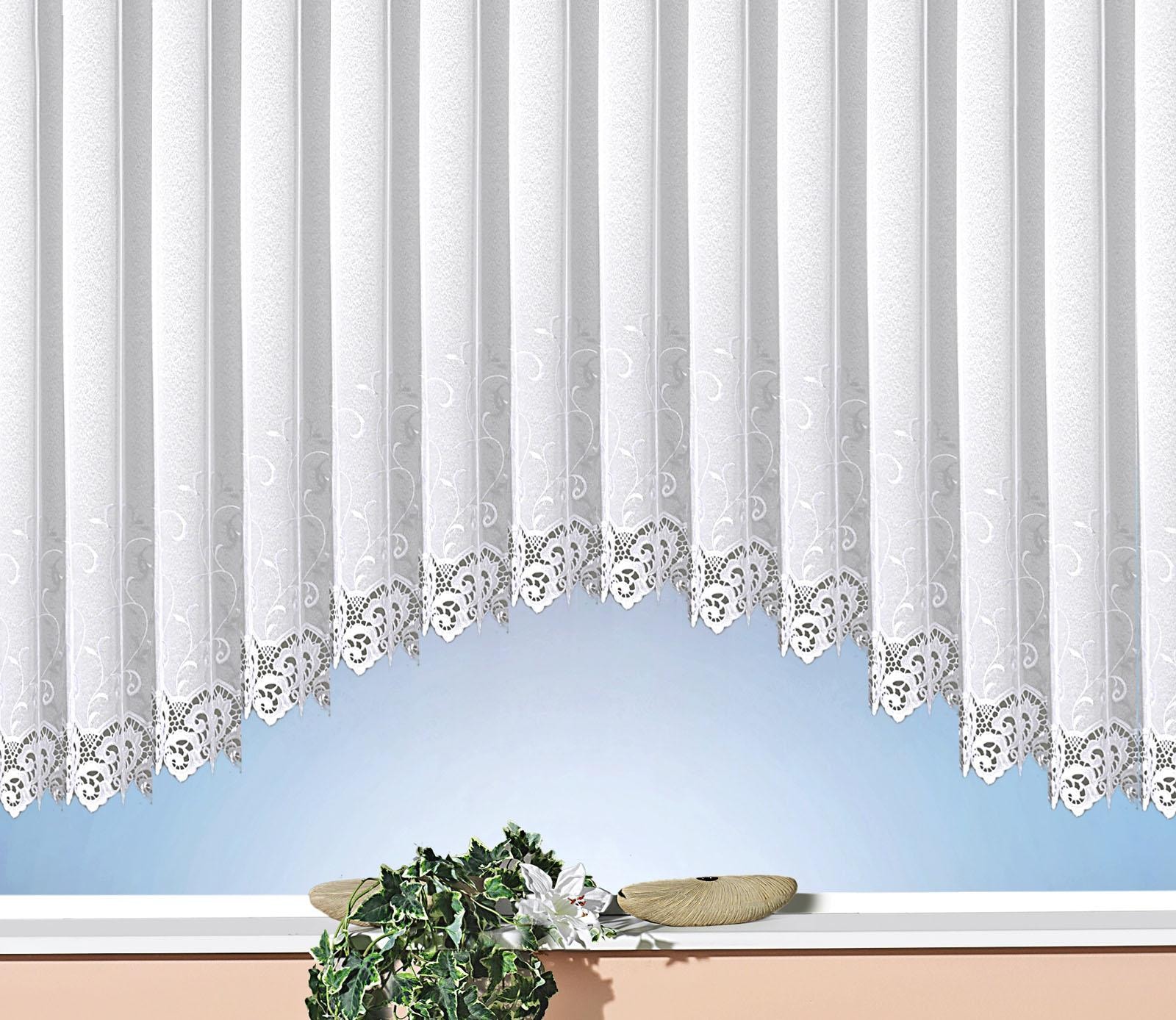 Image of Weckbrodt Gardine "Elina" Kräuselband 1 Stk. tlg. echte Stickerei, Makramee, halbtransparent, C-Bogen, Bordüre, Store
