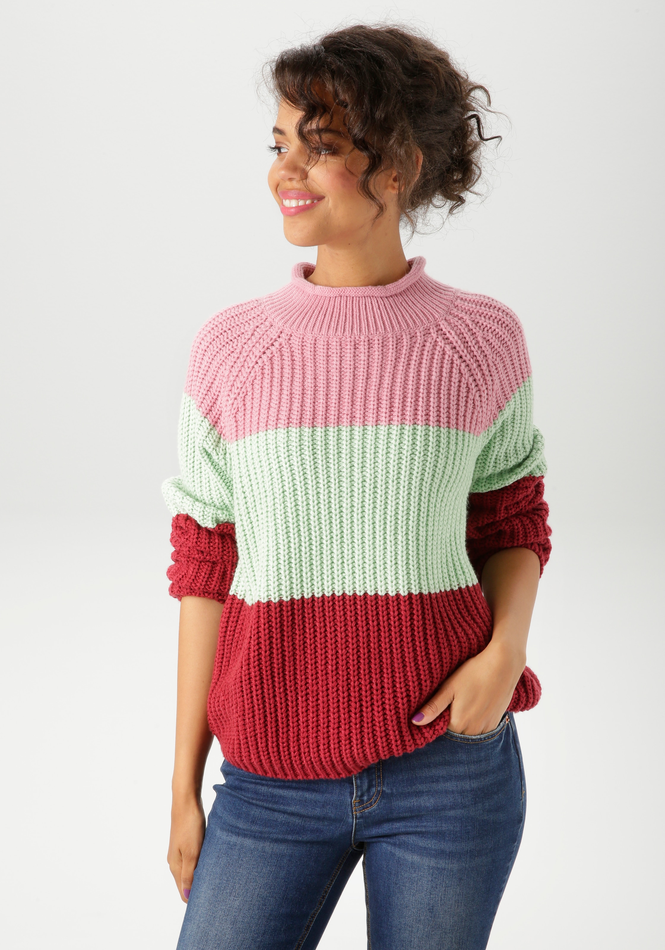 Image of Aniston CASUAL Strickpullover im trendfarbigen Color-Blocking