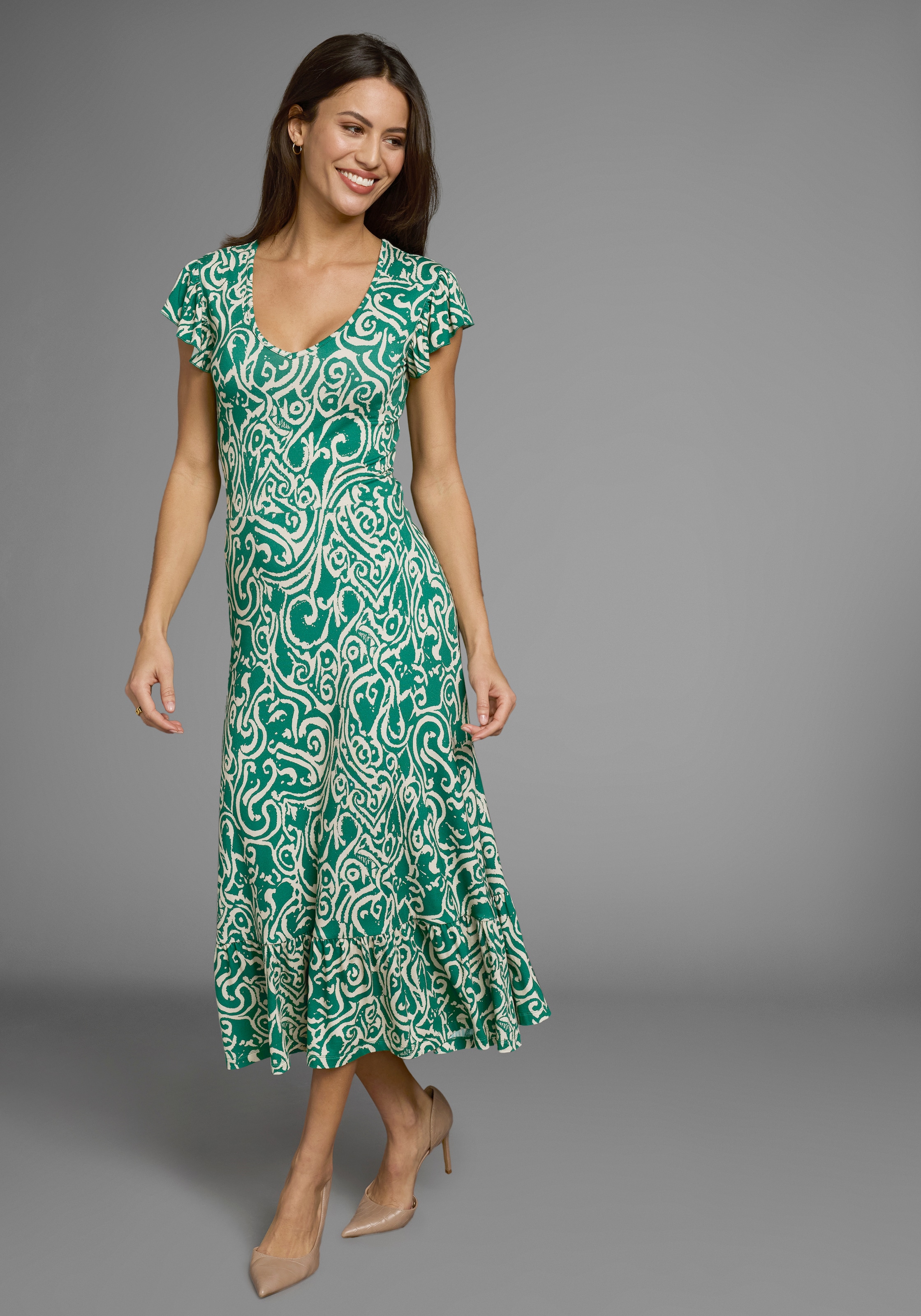 Image of Laura Scott Sommerkleid mit Alloverdruck & leicht gerafften Flügel-Ärmeln