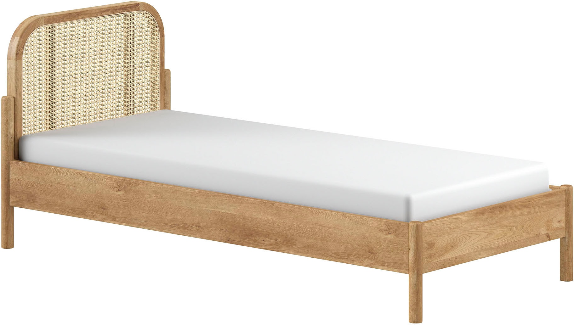 Image of Vipack Einzelbett "mit massiven Bettpfosten und furnierten Bettseiten" 90/200 inkl. Lattenrost und trendigem Rattankopfteil