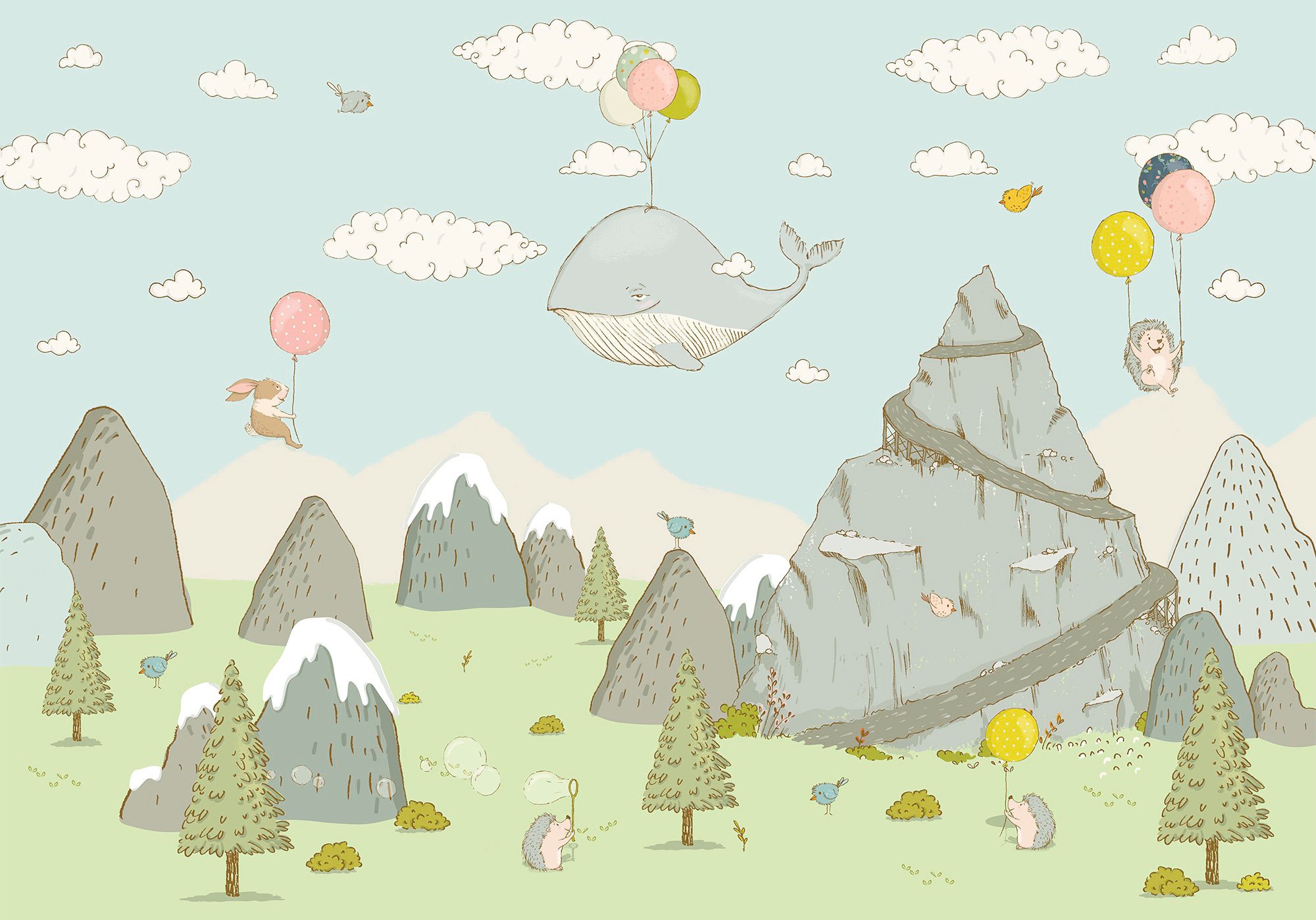 Image of Komar Fototapete »Mountain Traveler«, bedruckt-Comic-Retro-mehrfarbig, BxH: 400x280 cm bei Ackermann Versand Schweiz