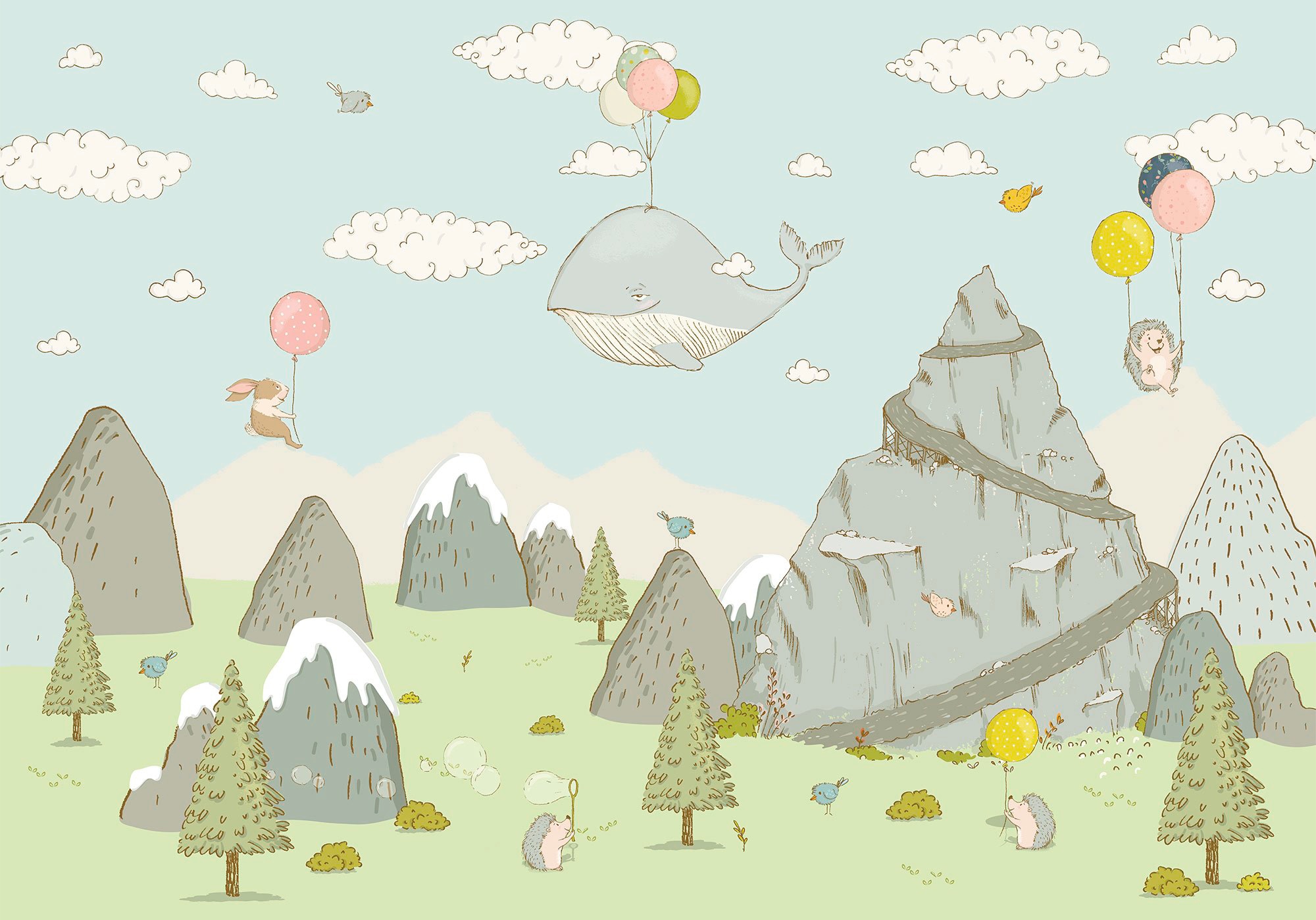 Image of Komar Vliestapete "Digitaldruck Vlies - Mountain Traveler - Grösse 400 x 280 cm" bedruckt glatt Kinderzimmer