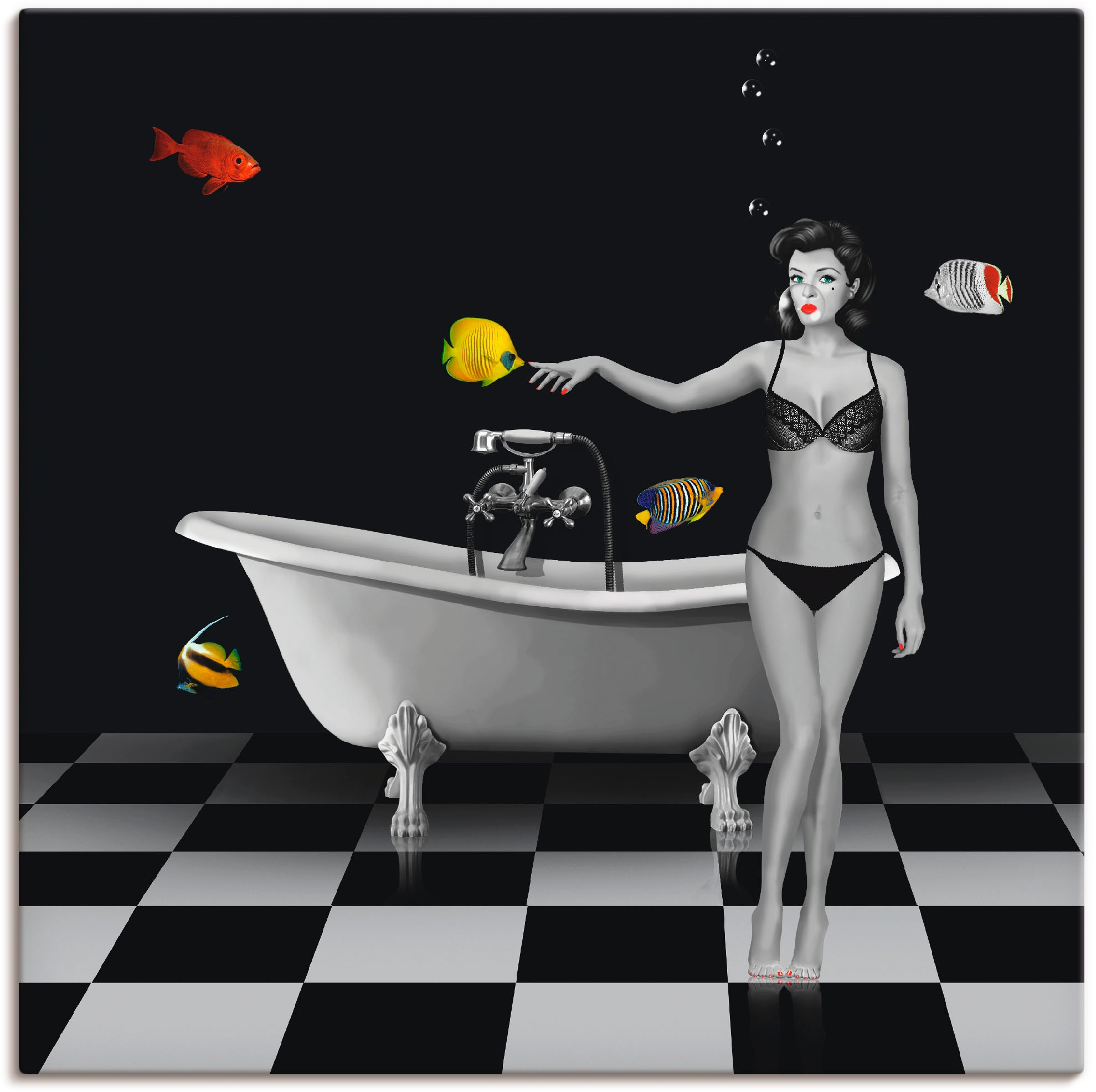 Image of Artland Wandbild "Ein Badezimmer für Fische" Frau 1 Stk. tlg. als Alubild, Leinwandbild in verschied. Grössen