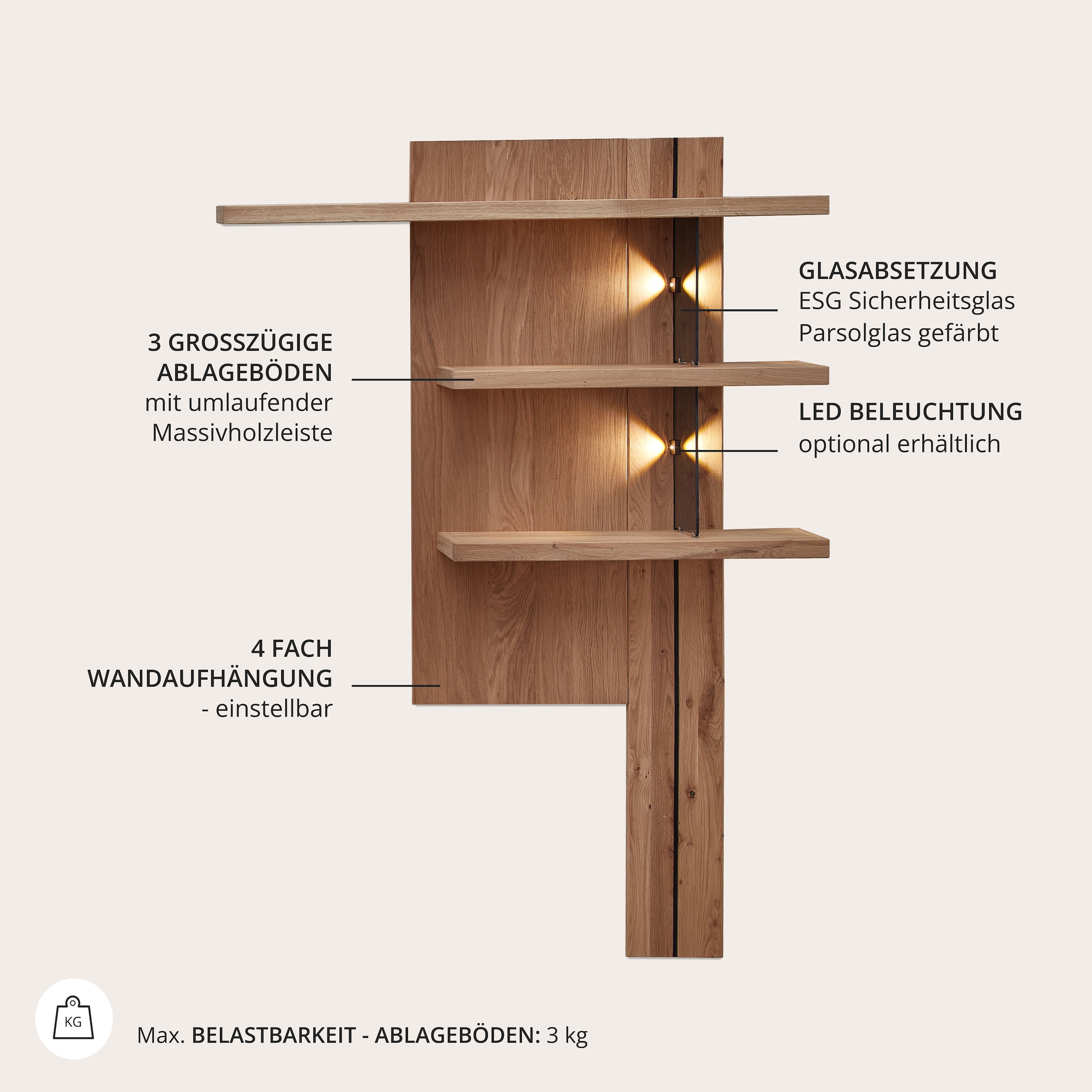 Wohnconcept Wohnwand »Donna Wohnwand, 310x207x50 (BxHxT) Echtkork Absetzung« 3 Stk. tlg.