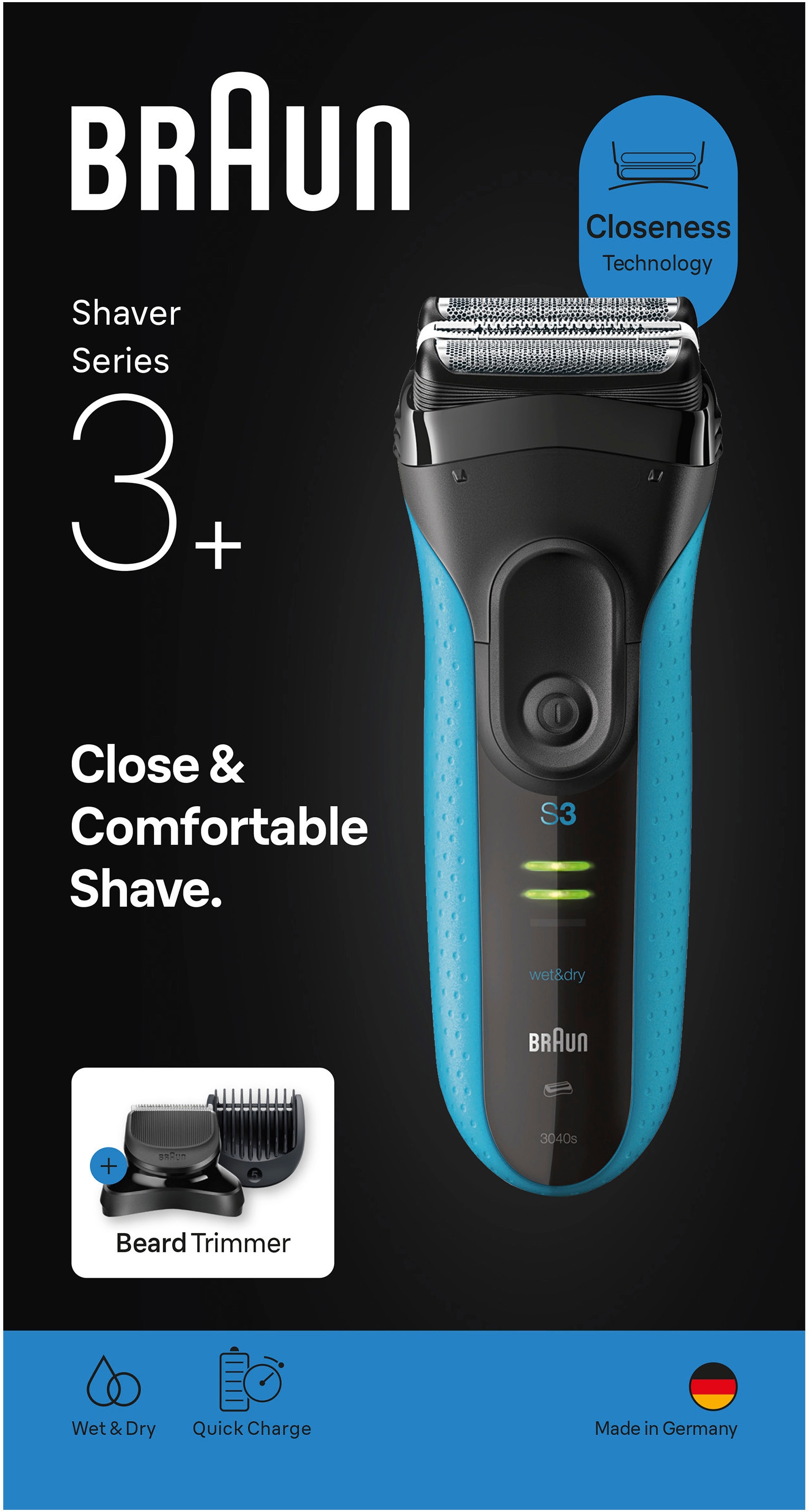 Braun Rasoirs électriques »Series 3+ 3010BT« 6 cuis Aufsätze 3 lames flexibles, micro-peigne efficace pour la tondeuse centrale