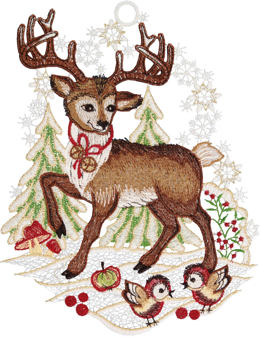 Image of W. Reuter & Sohn - Plauener Spitze® Fensterbild »Fensterbild "Rentier" farbig« bei Ackermann Versand Schweiz