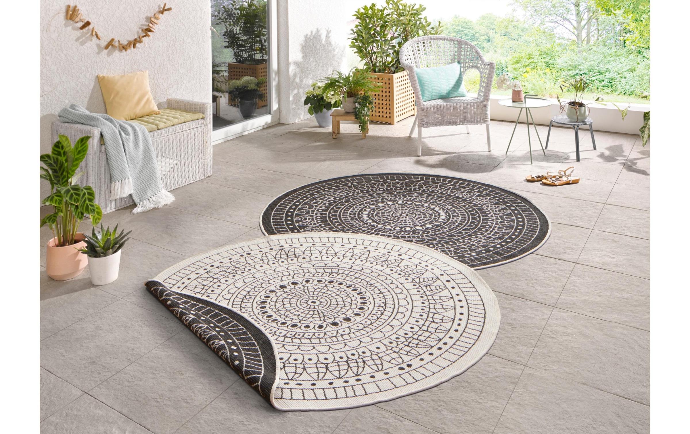 HANSE Home Tapis »Porto Wendeteppich« Rond 5 mm Höhe In-& Outdoor, Wetterfest, Balkon, Garten, Wohnzimmer, Wasserfest