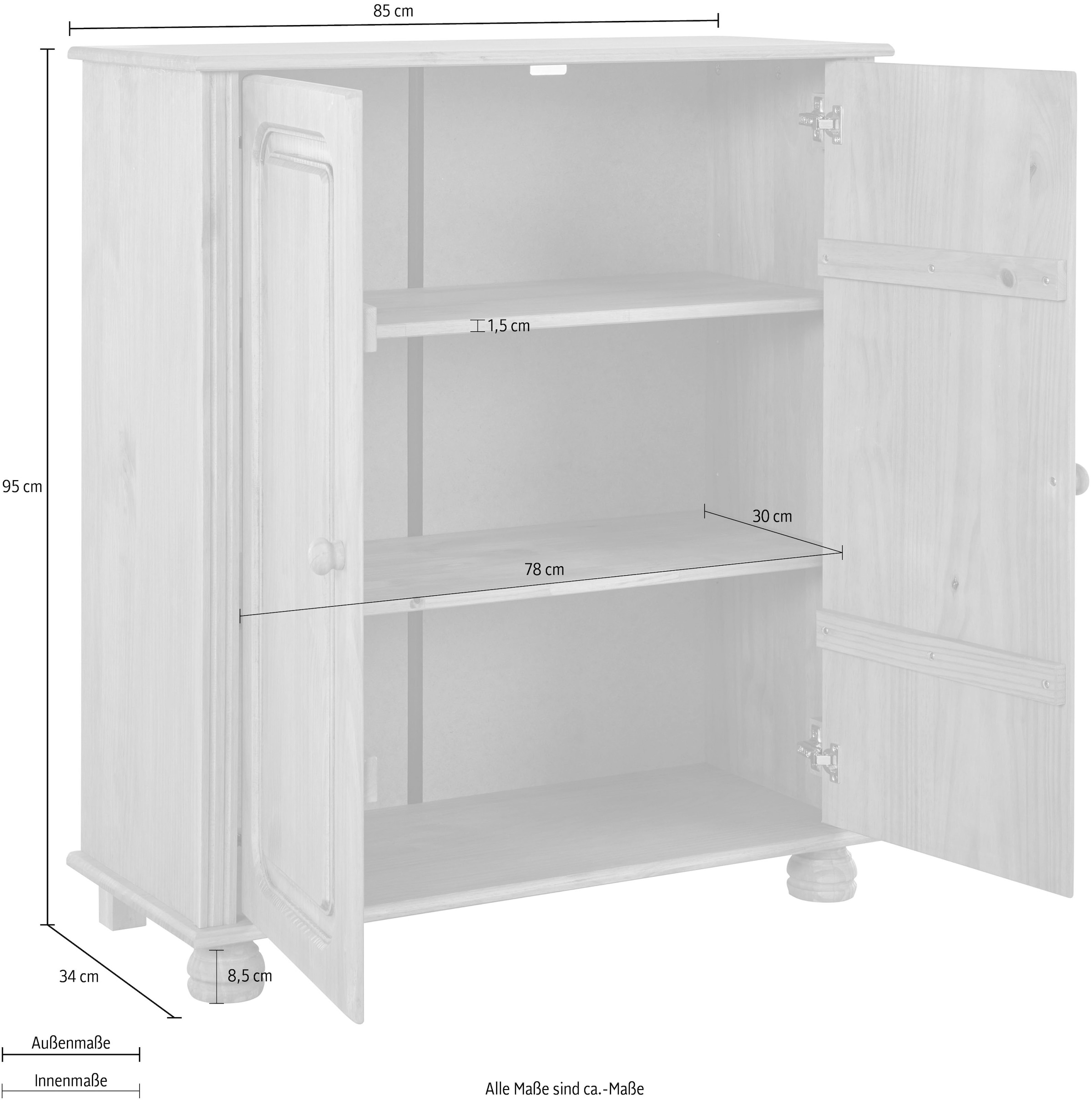 Home affaire Midischrank »Mette«, Mit 2 Einlegeböden, Breite 85cm, Tiefe 34 cm, Höhe 95 cm