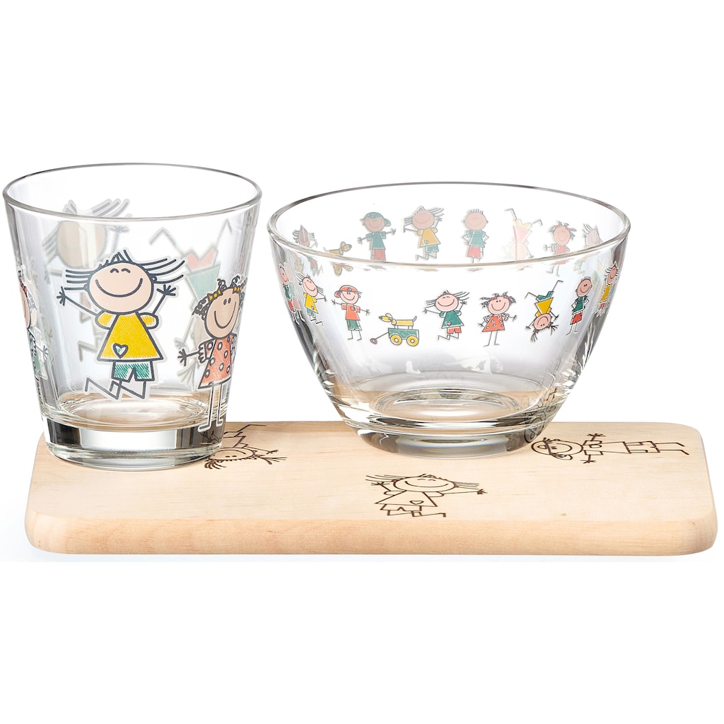 Ritzenhoff & Breker Kindergeschirr-Set »Best Friends«, (Set, 3 tlg., 1 Frühstücksbrett (22x12 cm), 1 Trinkglas (250 m), 1 Schale (Ø 12 cm)