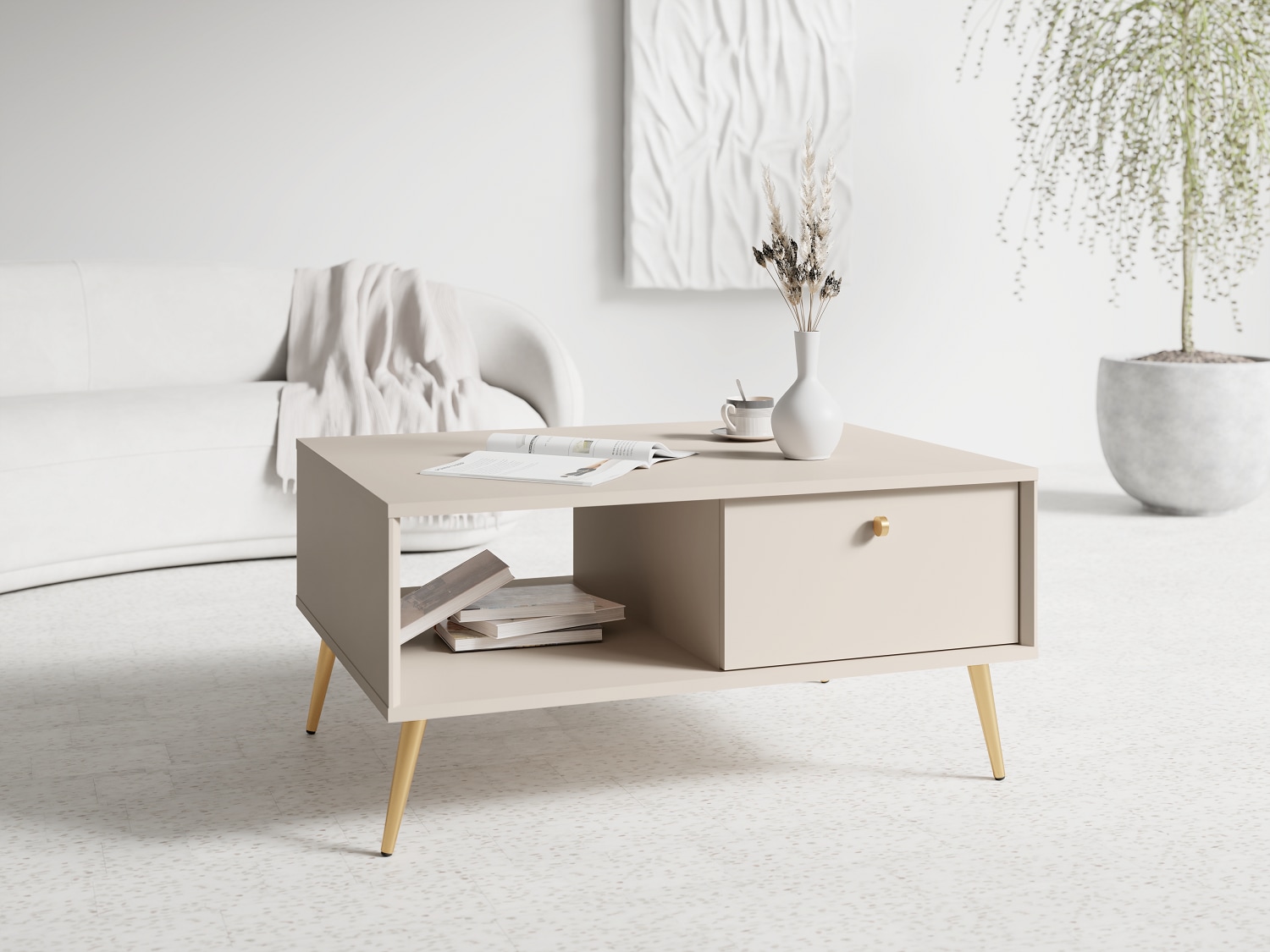 Image of Home affaire Couchtisch "ROMELIS beige Kaffeetisch mit viel Stauraum, 87x66cm, modernes Design" pflegeleichter Beistelltisch mit zusätzlichen Aufbewahrungsschränken