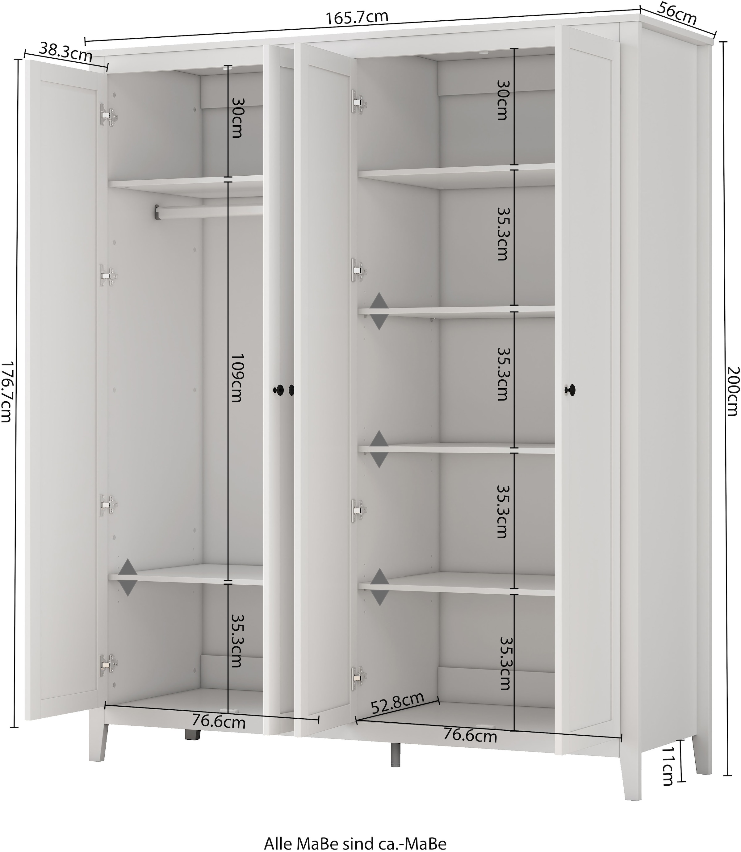 GOODproduct Kleiderschrank »Borkum Schlafzimmerschrank Garderobe Landhaus Bestseller weiss« schwarze Griffe aus Metall, 