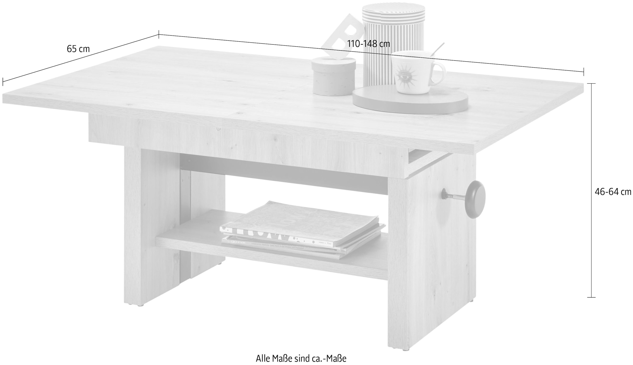 Stolkom Couchtisch »Event höhenverstellbar, ausziehbar, BxHxT 110-150x48-63x65 cm«, Höhenverstellbar mit Liftmechanik und ausziehbar in 3 Farbausführungen