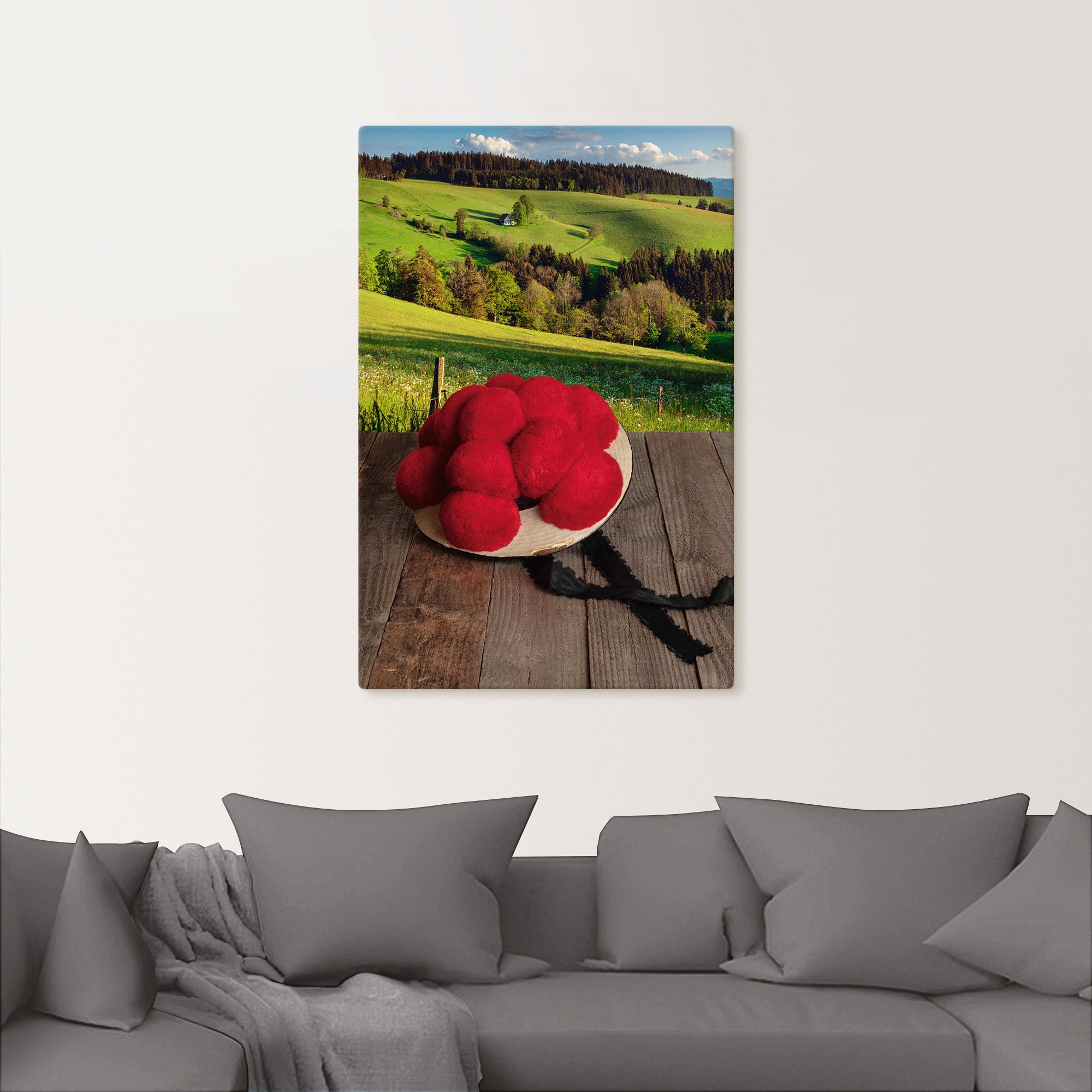 Artland Wandbild »Schwarzwälder Bollenhut auf Holztisch«, Wiesen & Baumbilder, (1 St.), als Alubild, Outdoorbild, Leinwandbild in verschied. Grössen