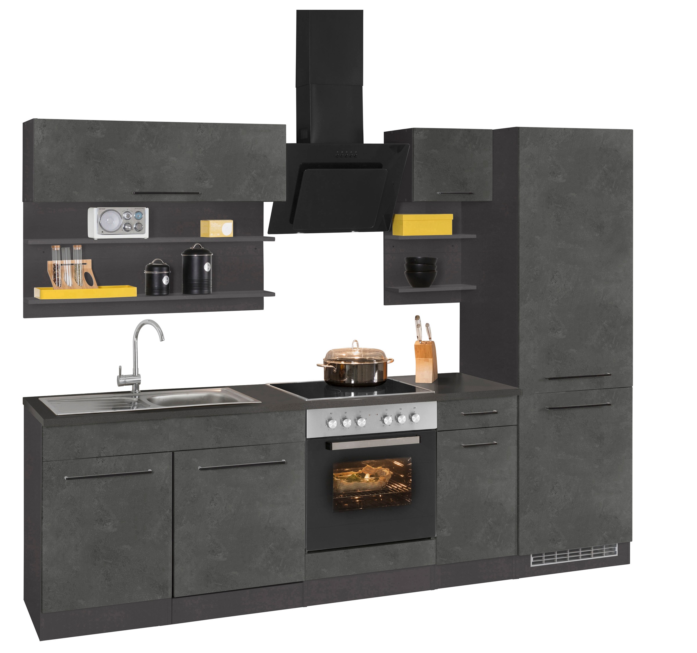 KOCHSTATION Kitchenette »KS-Tulsa« sans appareils électriques, largeur 270 cm, poignées métalliques noires, façades MDF