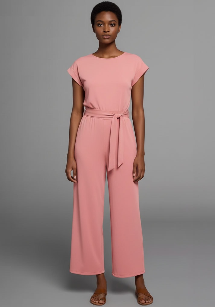 Image of Laura Scott Jumpsuit im Basic-Stil, mit Bindegürtel, Halbarm-Design