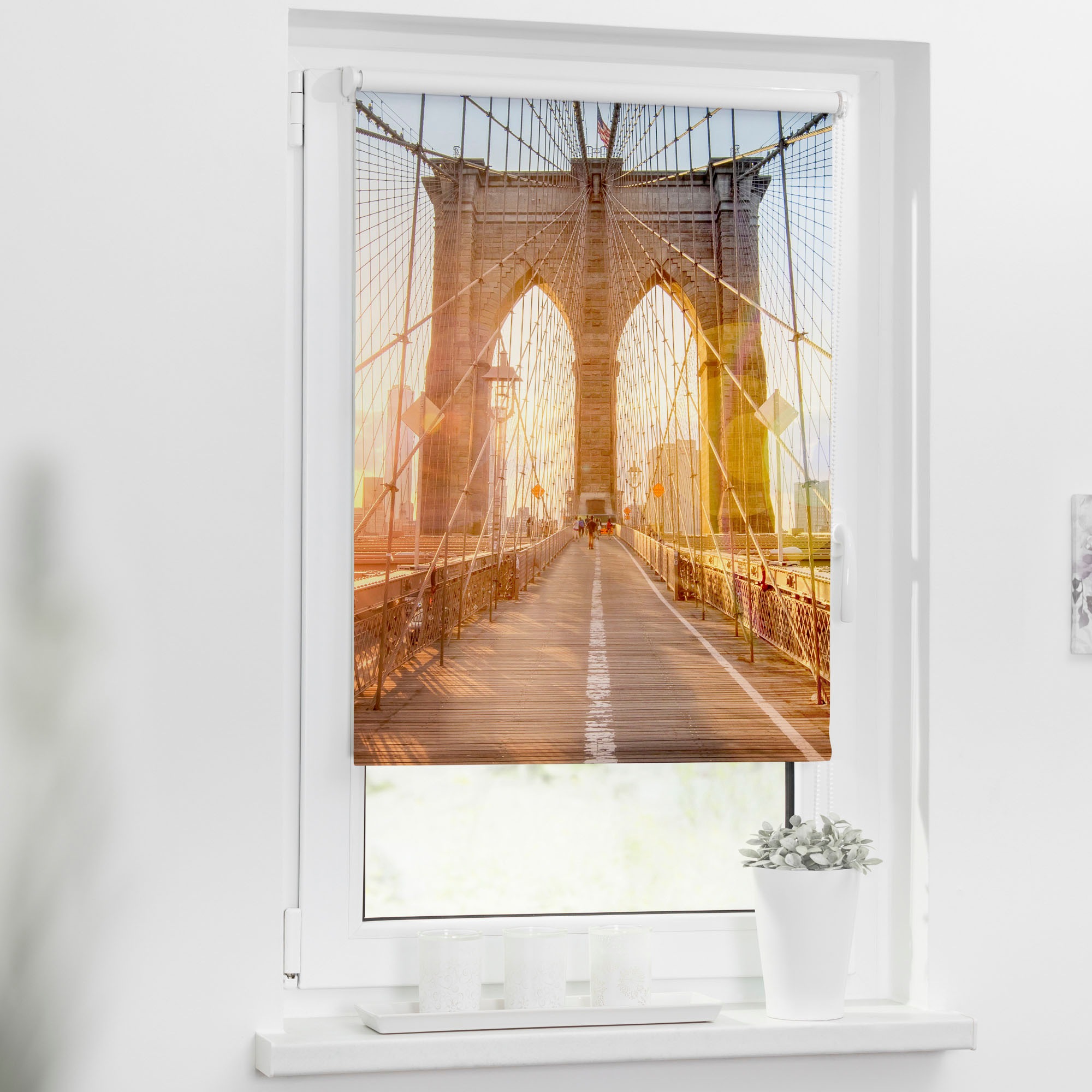 Seitenzugrollo freihängend, bequem Lichtschutz, Bohren, ORIGINAL Motiv »Klemmfix Brooklyn ohne kaufen LICHTBLICK bedruckt Bridge«,