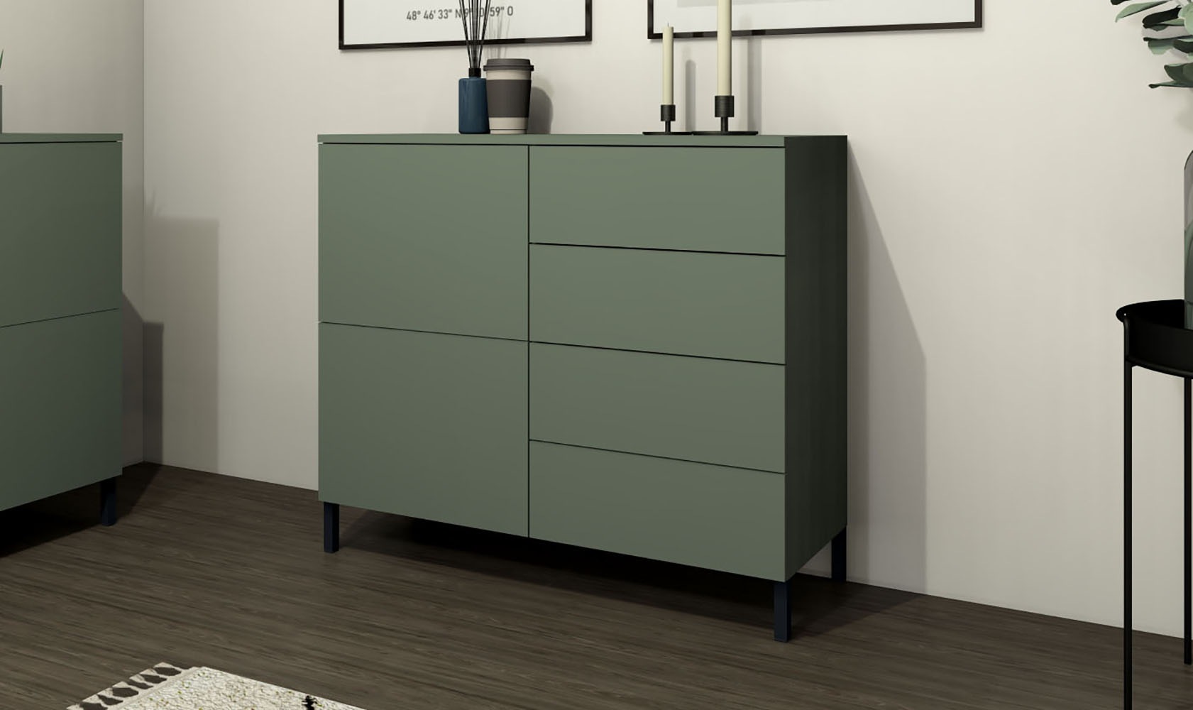 borchardt Möbel Kommode "Haama, modern, grifflos, Metallfüße, praktisch, 2 Türen" Push-To-Open, verstellbare Einlegeböden, viel Stauraum, Breite 93cm