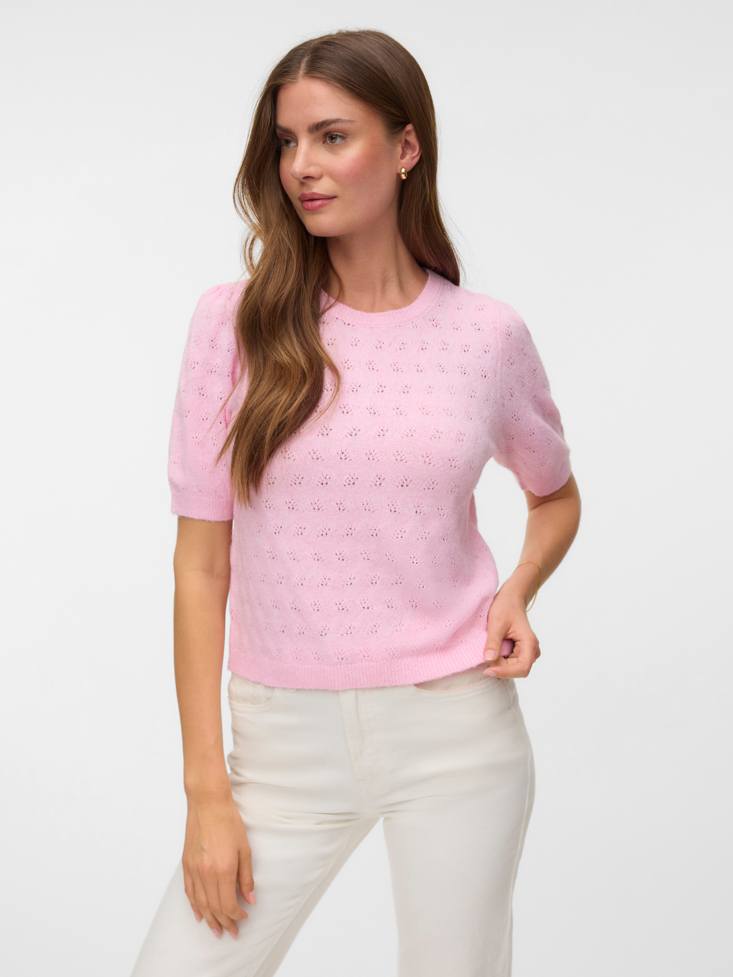 Vero Moda Pull à manches courtes »VMDOFFY STITCH 2/4 O-NECK PULLOVER NOOS« mélange de matériaux, coupe régulière