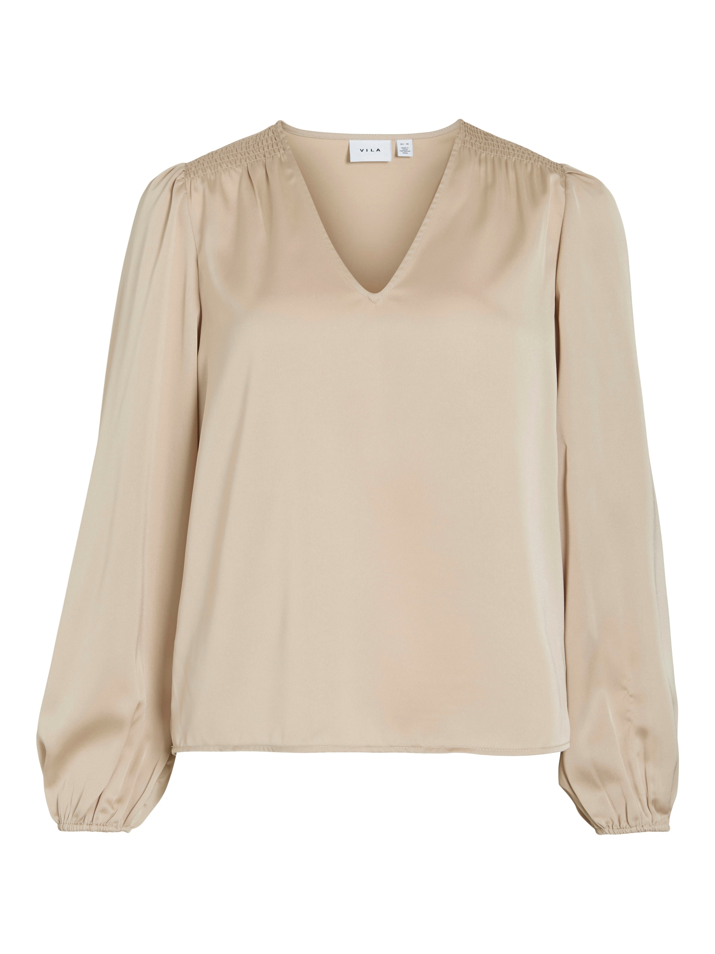 Vila Langarmshirt »VIELLETTE L/S SMOCK SATIN TOP - NOOS« Kunstfaser, regular fit