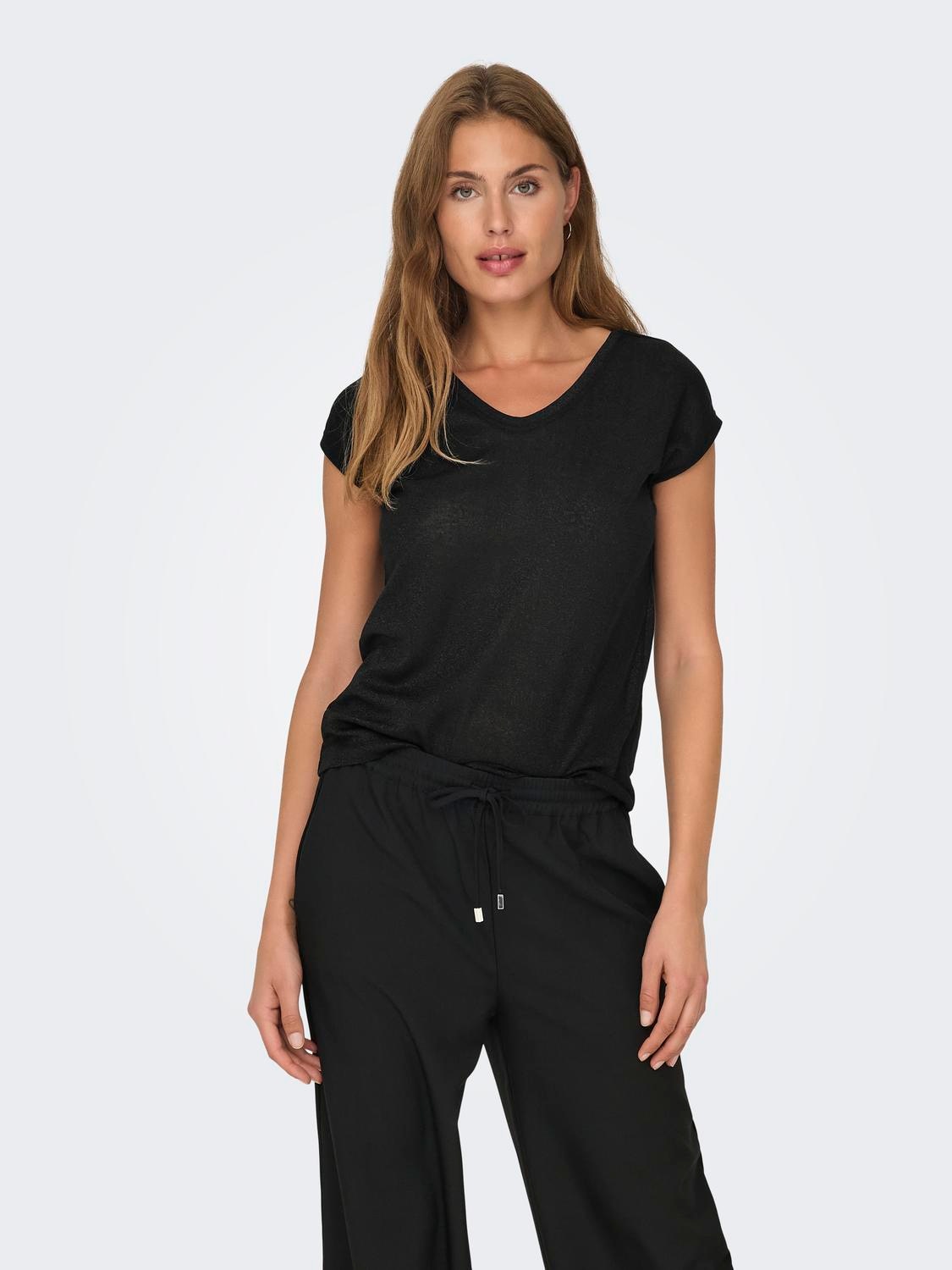 ONLY Kurzarmshirt »ONLSILVERY S/S V NECK LUREX TOP JRS NOOS«