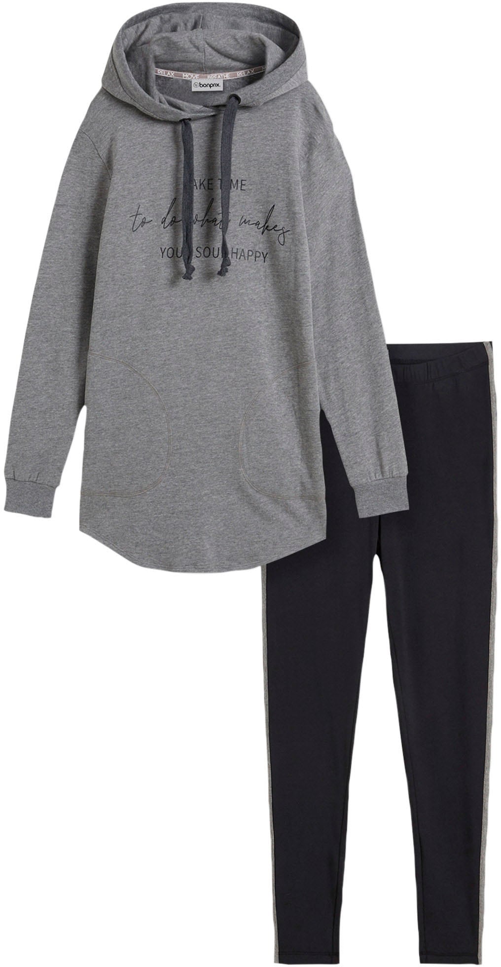 bonprix Jogginganzug »Jogginganzug mit Long-Sweatshirt und Leggings (2-teilig)« zweiteiliges Set, extra langes Sweatshirt, knöchelfreie Leggings