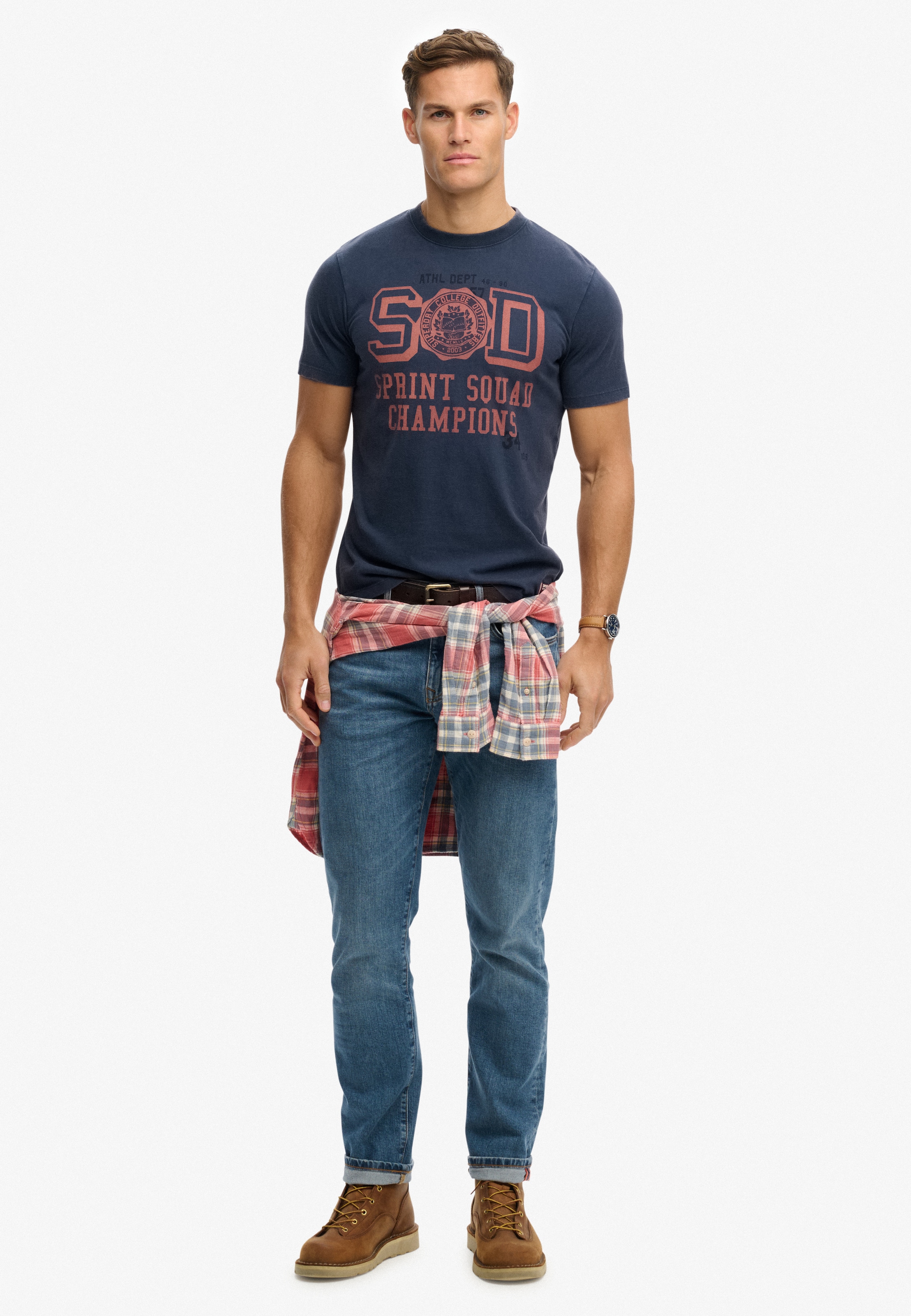 Superdry Shirt à col rond »VINTAGE PREP RELAXED TEE« mit coolem Rissdruck